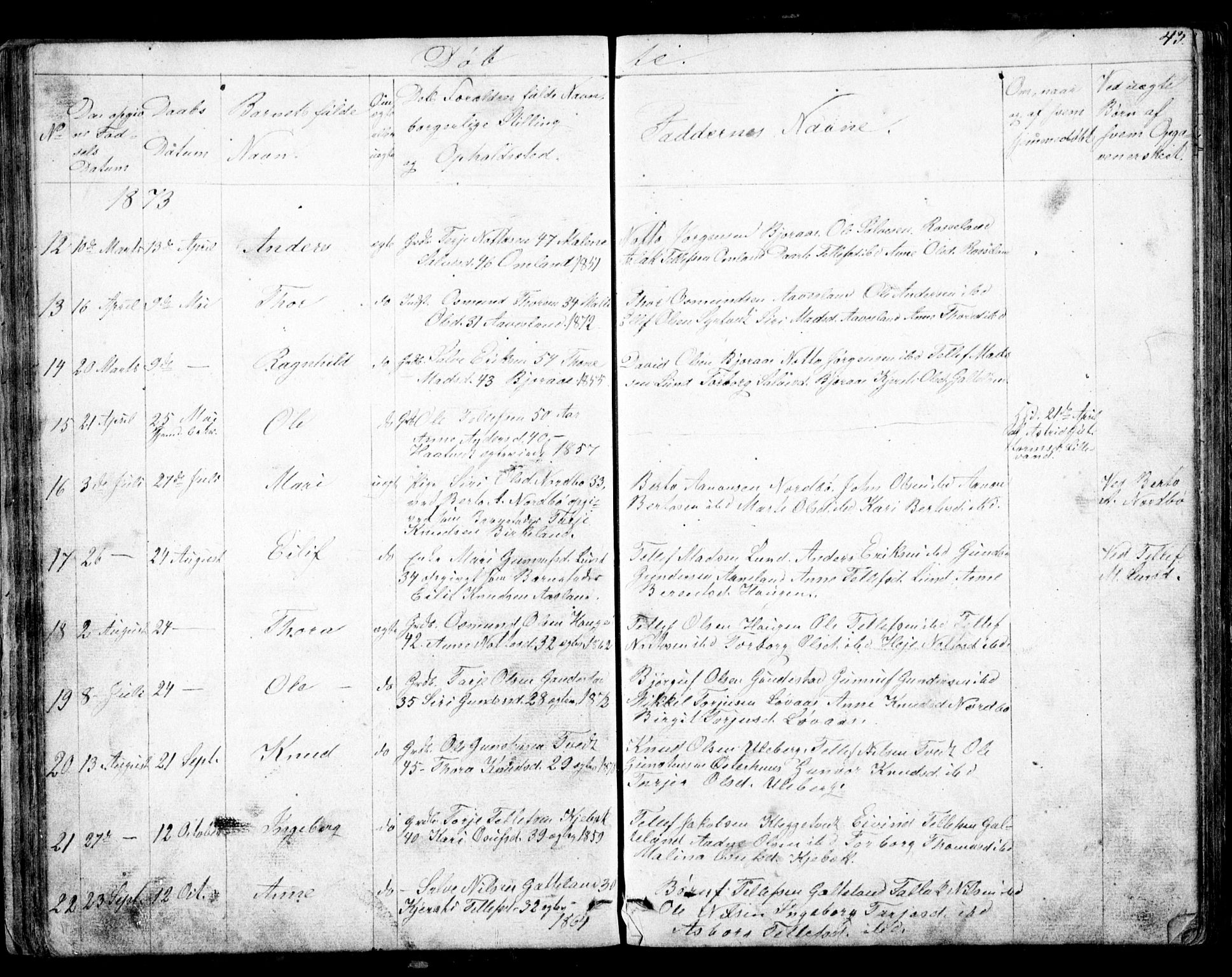 Evje sokneprestkontor, SAK/1111-0008/F/Fb/Fba/L0002: Parish register (copy) no. B 2, 1849-1896, p. 43