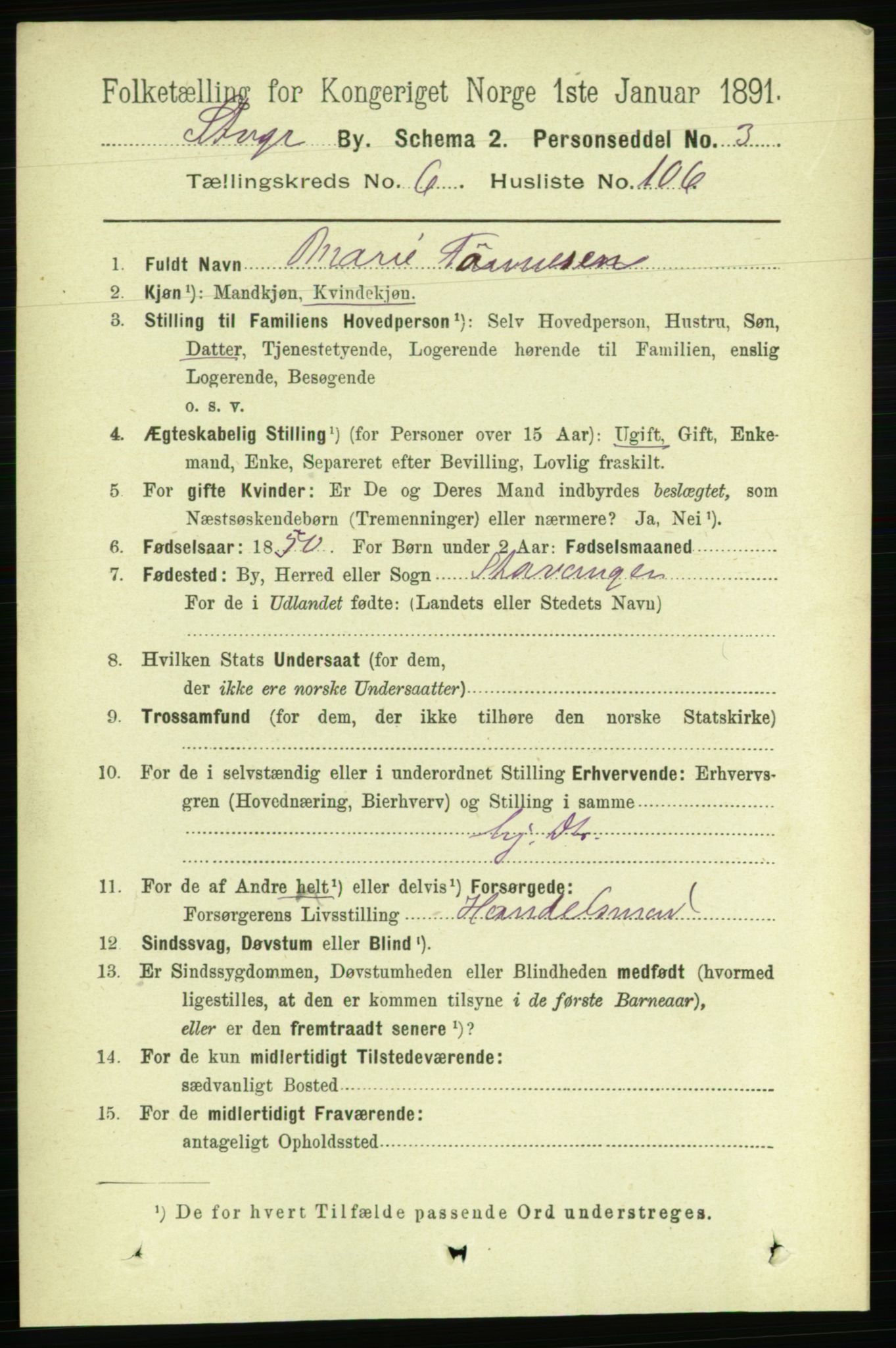 RA, 1891 census for 1103 Stavanger, 1891, p. 10962