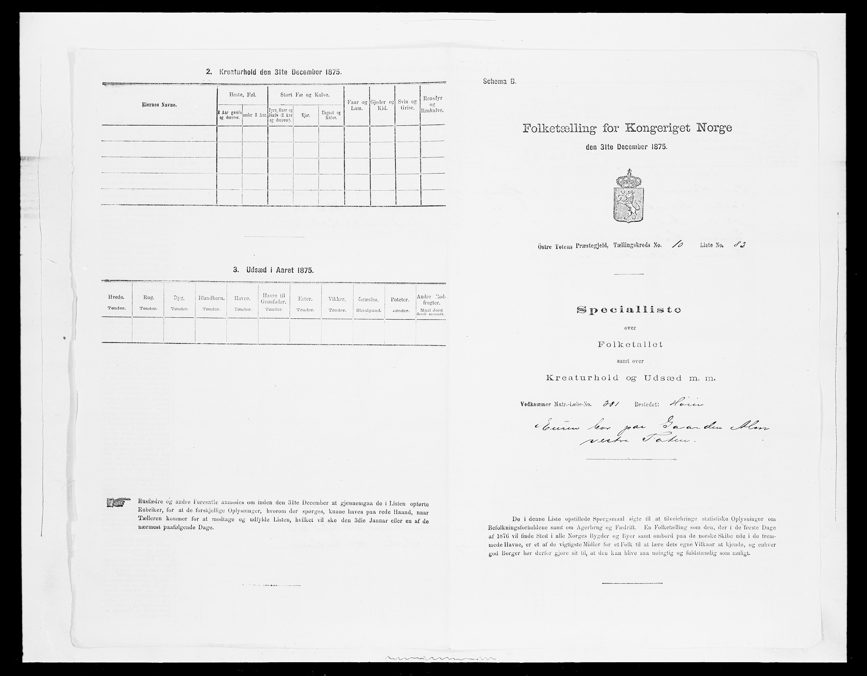 SAH, 1875 census for 0528P Østre Toten, 1875, p. 1985