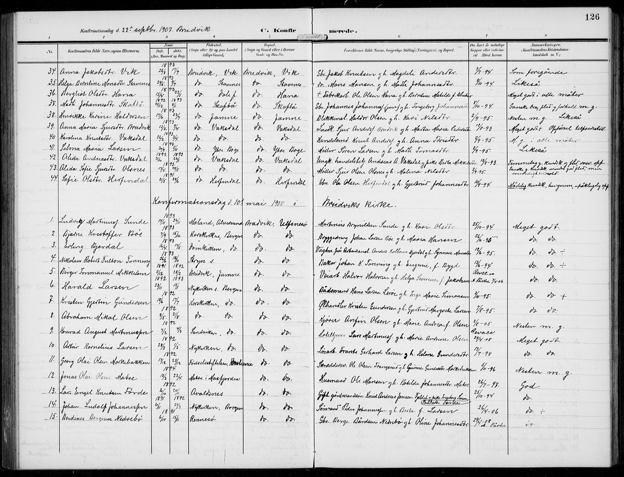 Bruvik Sokneprestembete, AV/SAB-A-74701/H/Hab: Parish register (copy) no. A  4, 1908-1937, p. 126