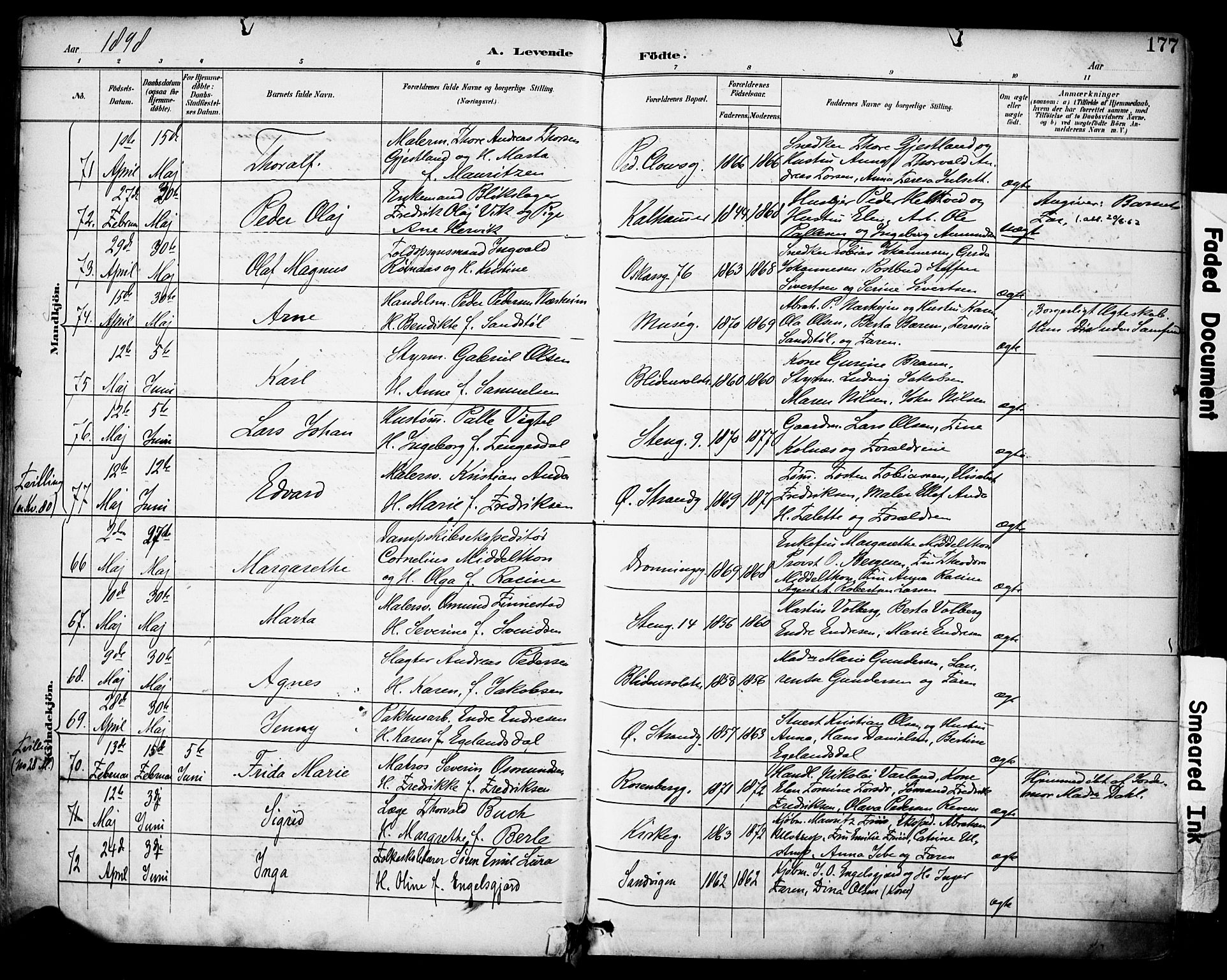 Domkirken sokneprestkontor, SAST/A-101812/001/30/30BA/L0030: Parish register (official) no. A 29, 1889-1902, p. 177