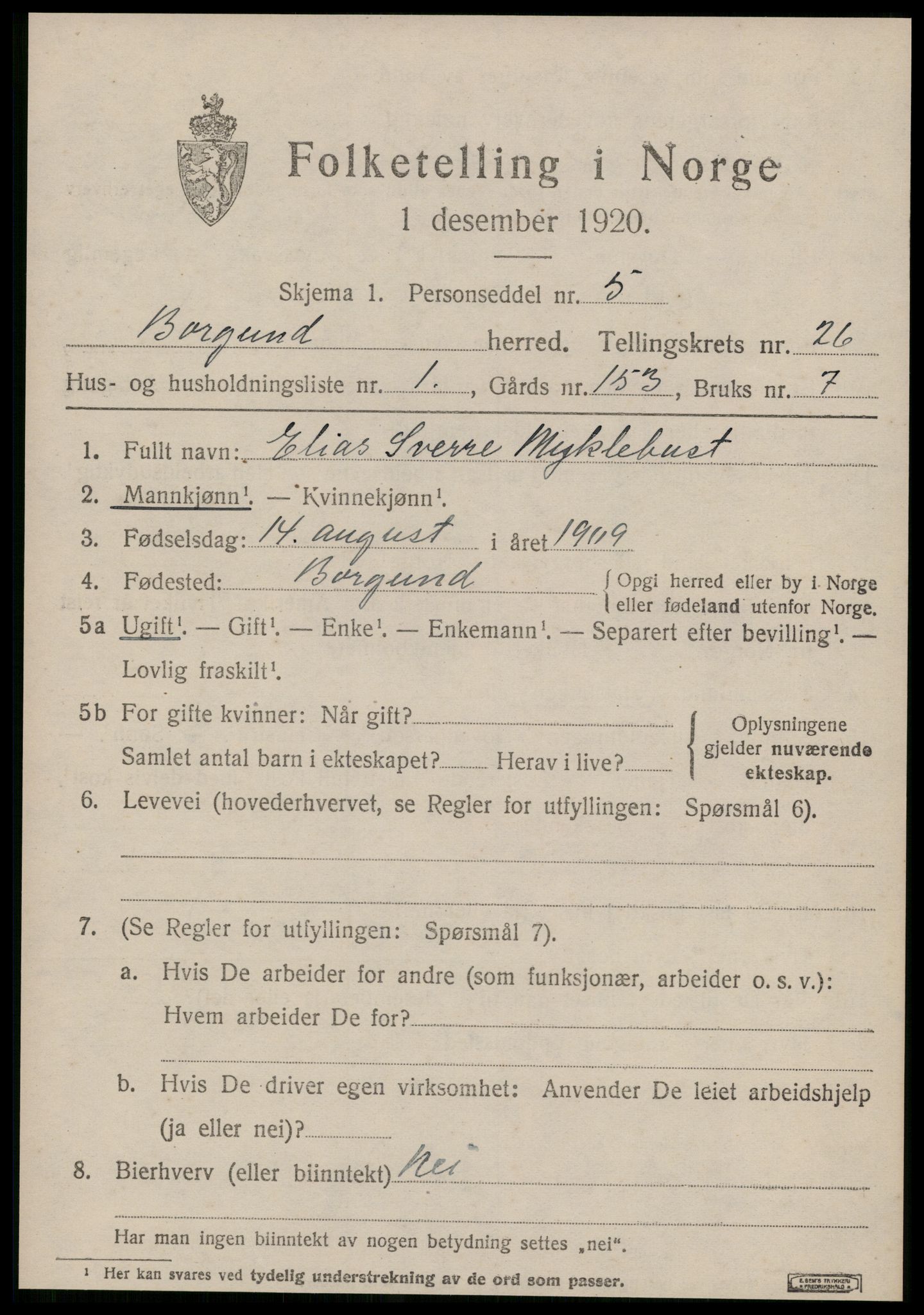 SAT, 1920 census for Borgund, 1920, p. 17340