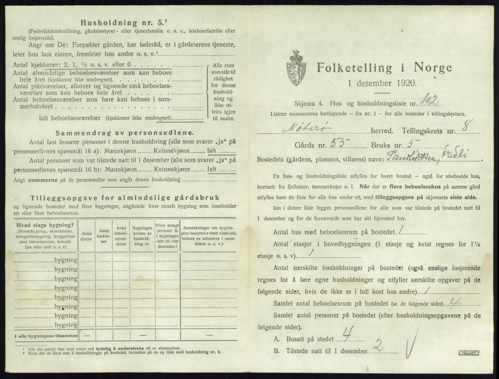 SAKO, 1920 census for Nøtterøy, 1920, p. 1705
