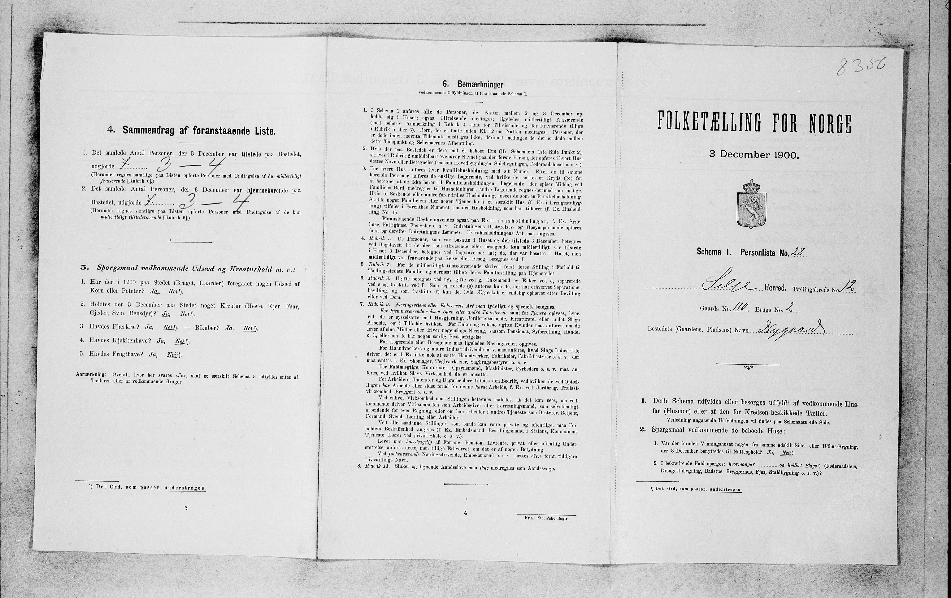 SAB, 1900 census for Selje, 1900, p. 1156