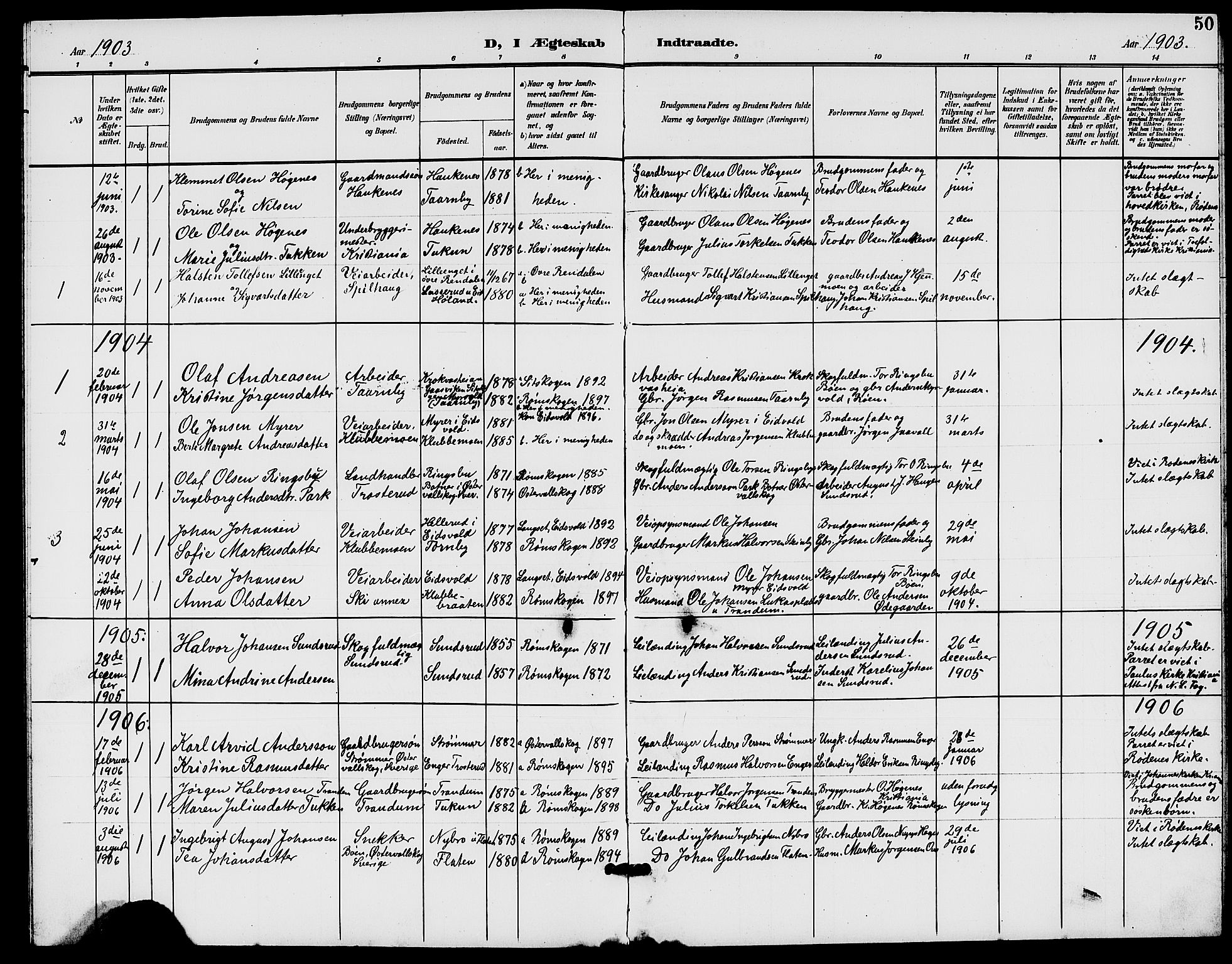 Rødenes prestekontor Kirkebøker, AV/SAO-A-2005/G/Gb/L0001: Parish register (copy) no. II 1, 1901-1910, p. 50