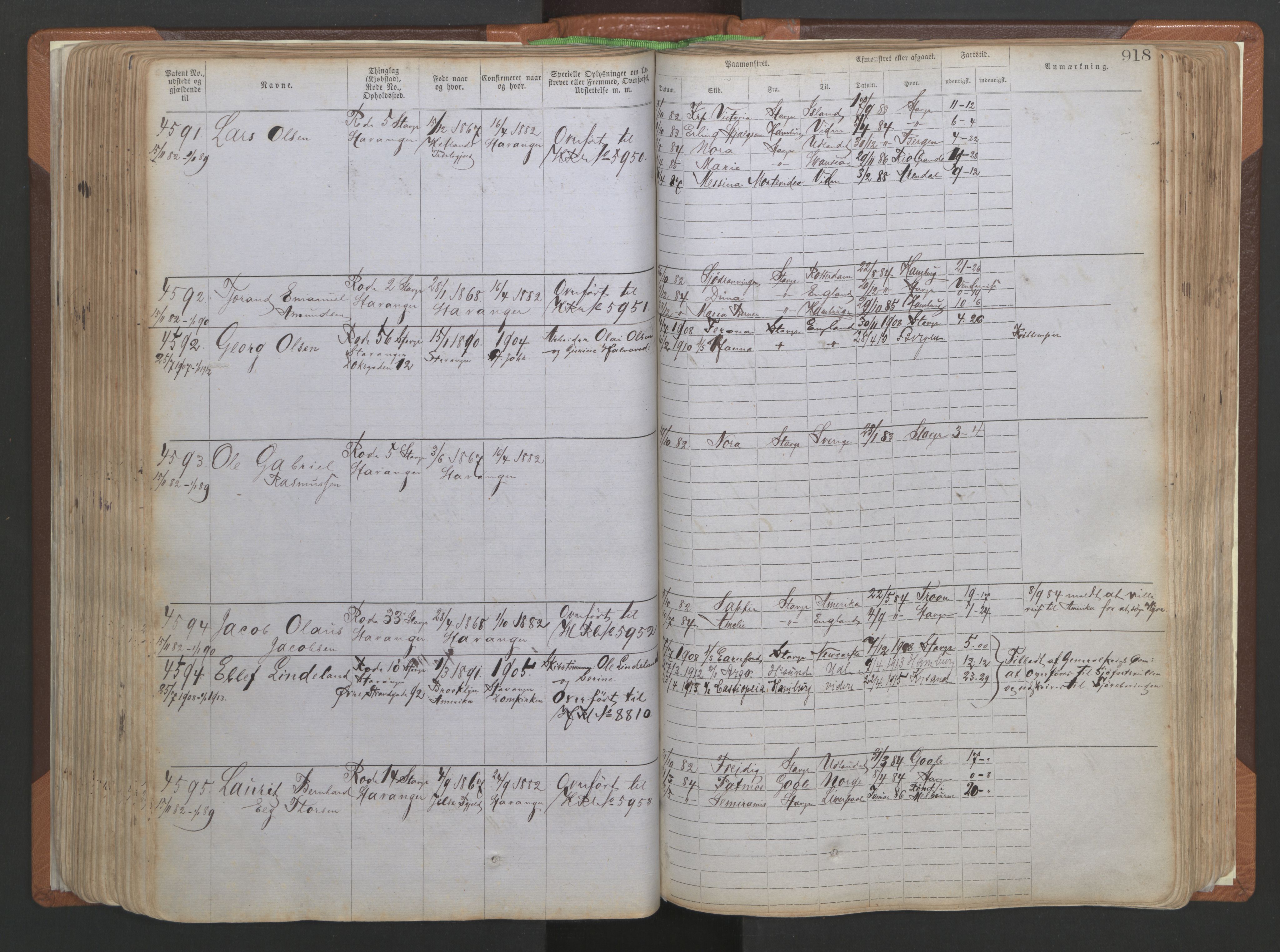 Stavanger sjømannskontor, AV/SAST-A-102006/F/Ff/L0006: Annotasjonsrulle No 2, patentnr. 3586-5505, 1878-1900, p. 205