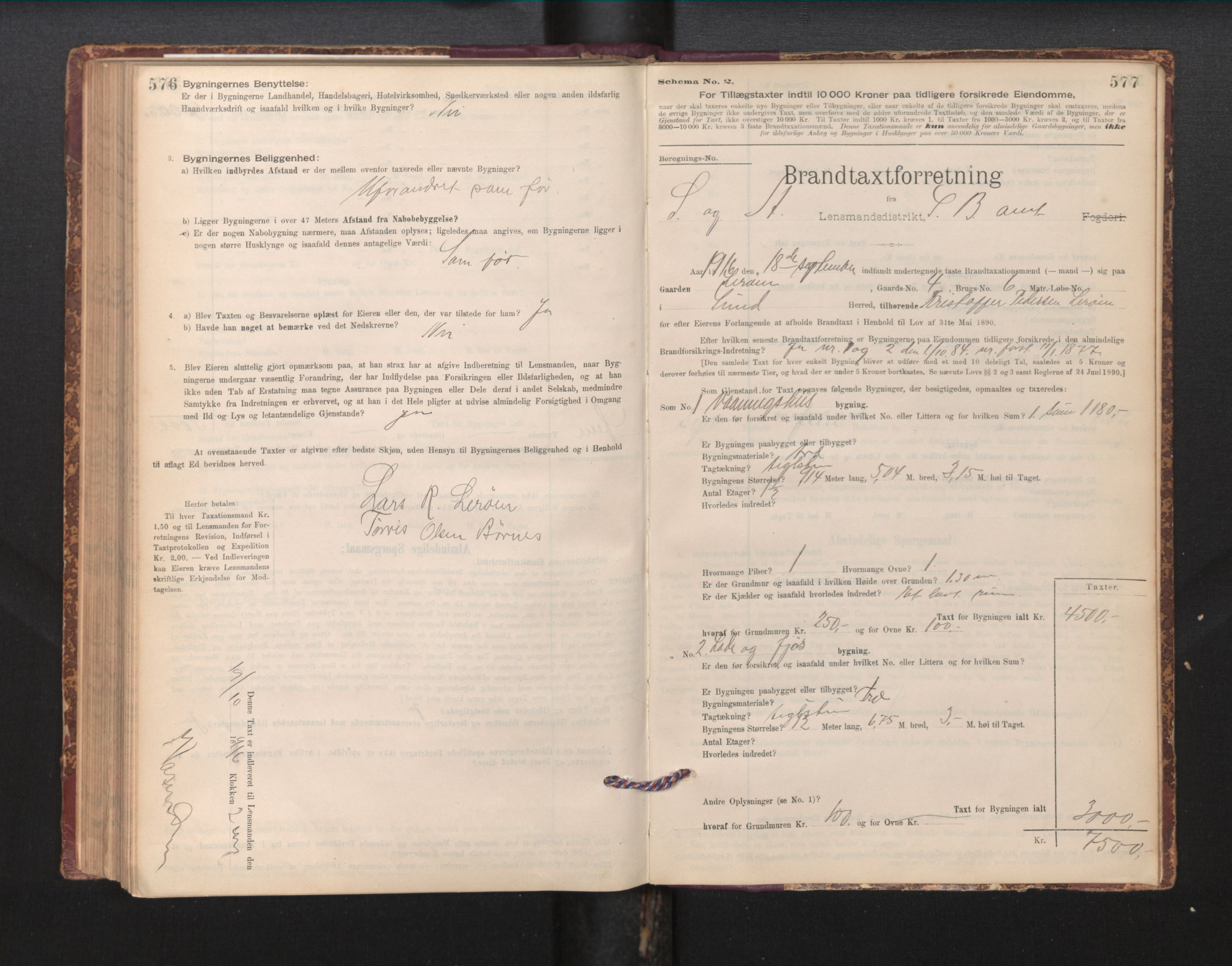 Lensmannen i Sund og Austevoll, SAB/A-35201/0012/L0003: Branntakstprotokoll, skjematakst, 1894-1917, p. 576-577