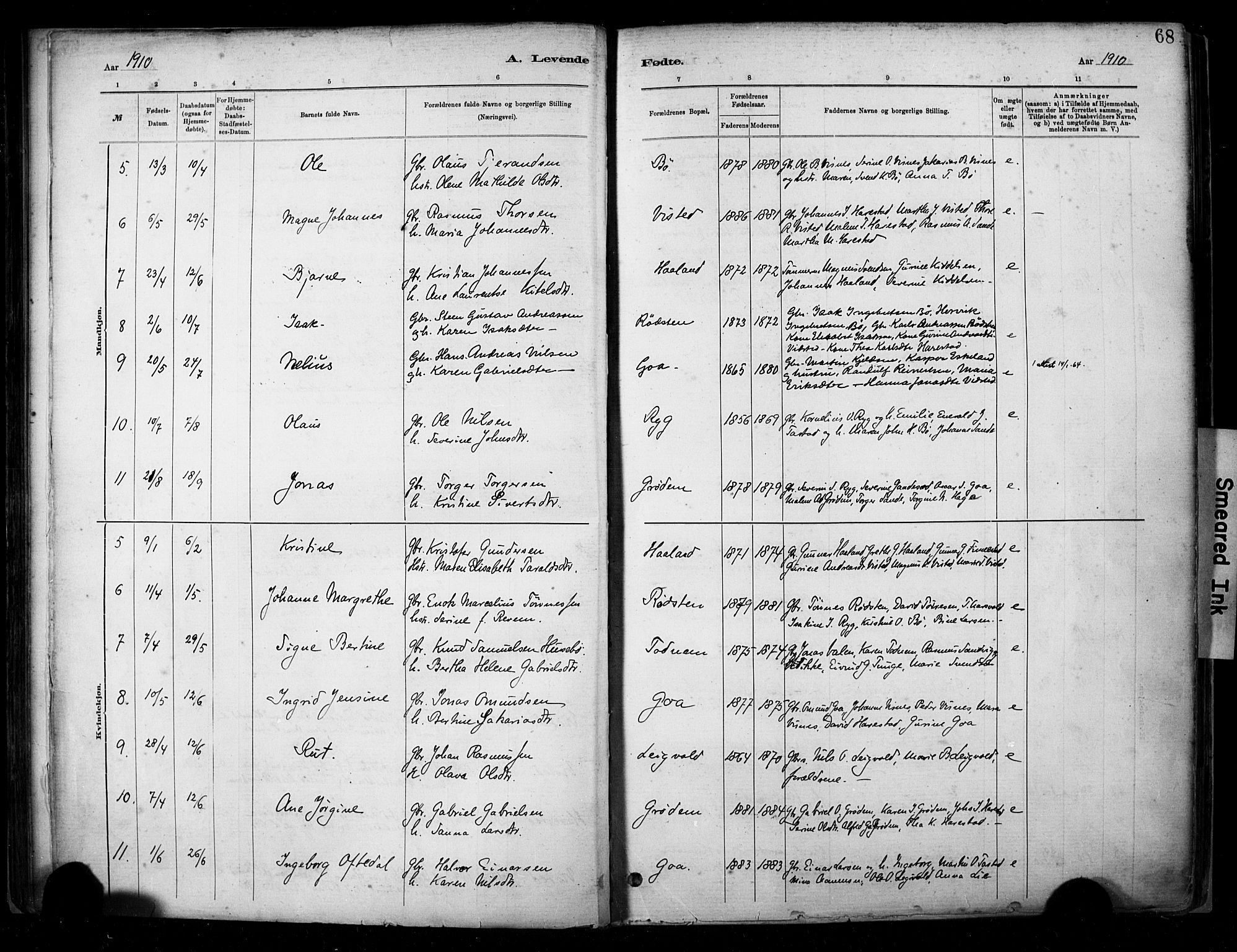 Hetland sokneprestkontor, SAST/A-101826/30/30BA/L0009: Parish register (official) no. A 9, 1882-1918, p. 68