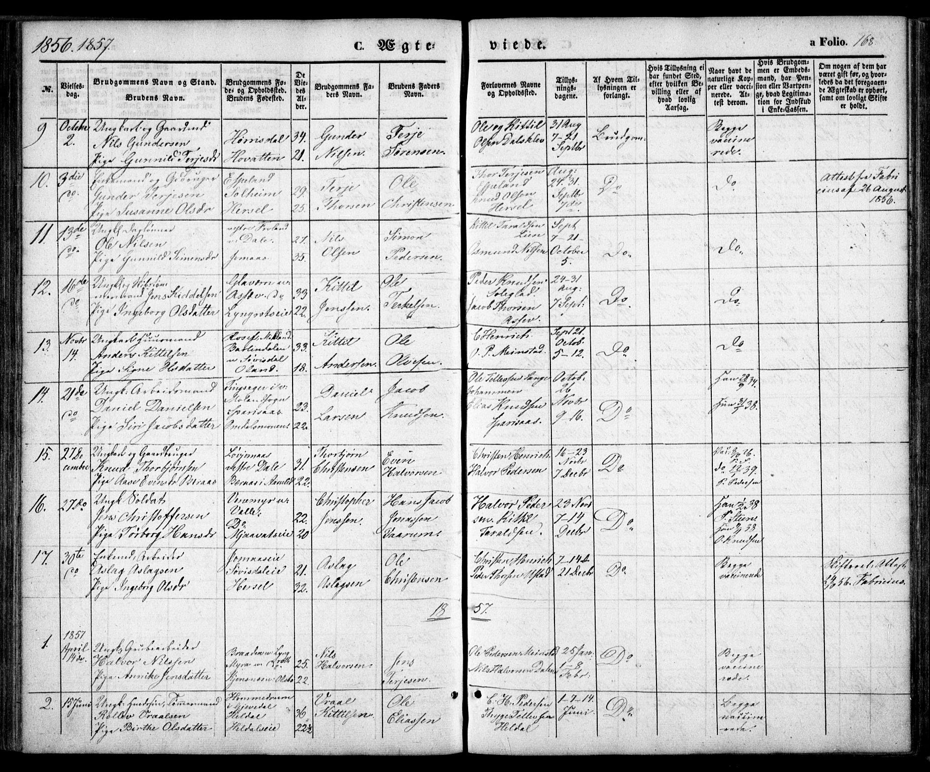 Froland sokneprestkontor, SAK/1111-0013/F/Fa/L0002: Parish register (official) no. A 2, 1845-1863, p. 168