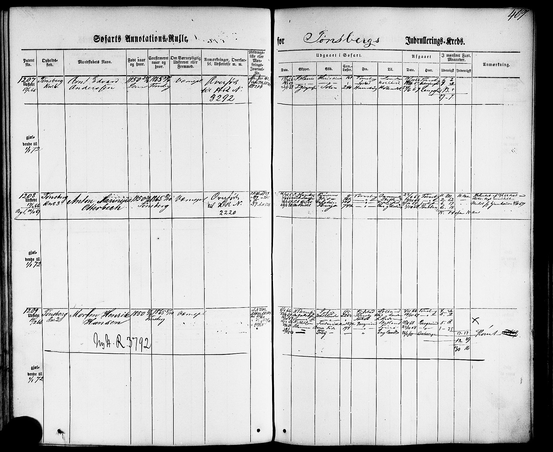 Tønsberg innrulleringskontor, AV/SAKO-A-786/F/Fb/L0001: Annotasjonsrulle Patent nr. 1-1724, 1860-1868, p. 426