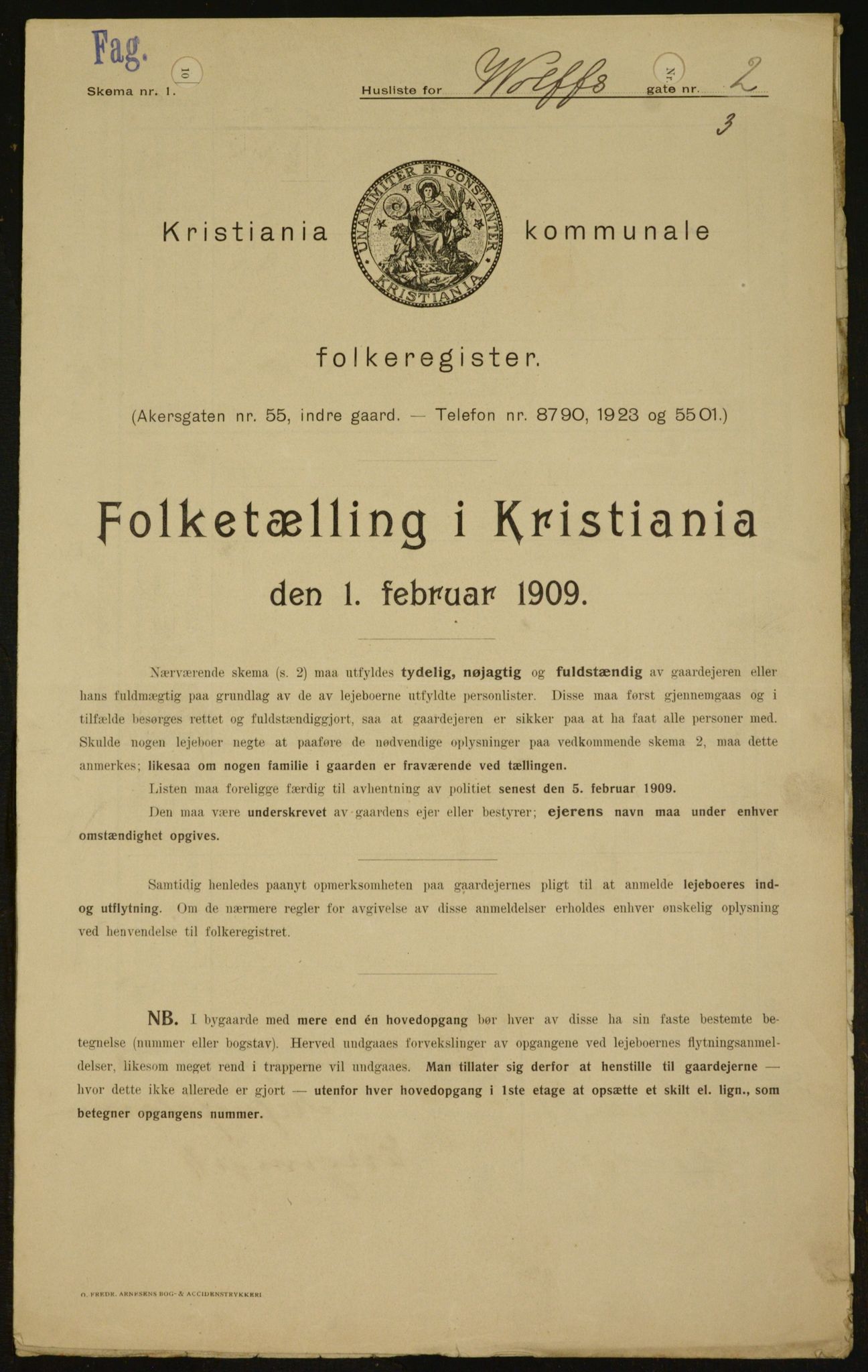 OBA, Municipal Census 1909 for Kristiania, 1909, p. 116664