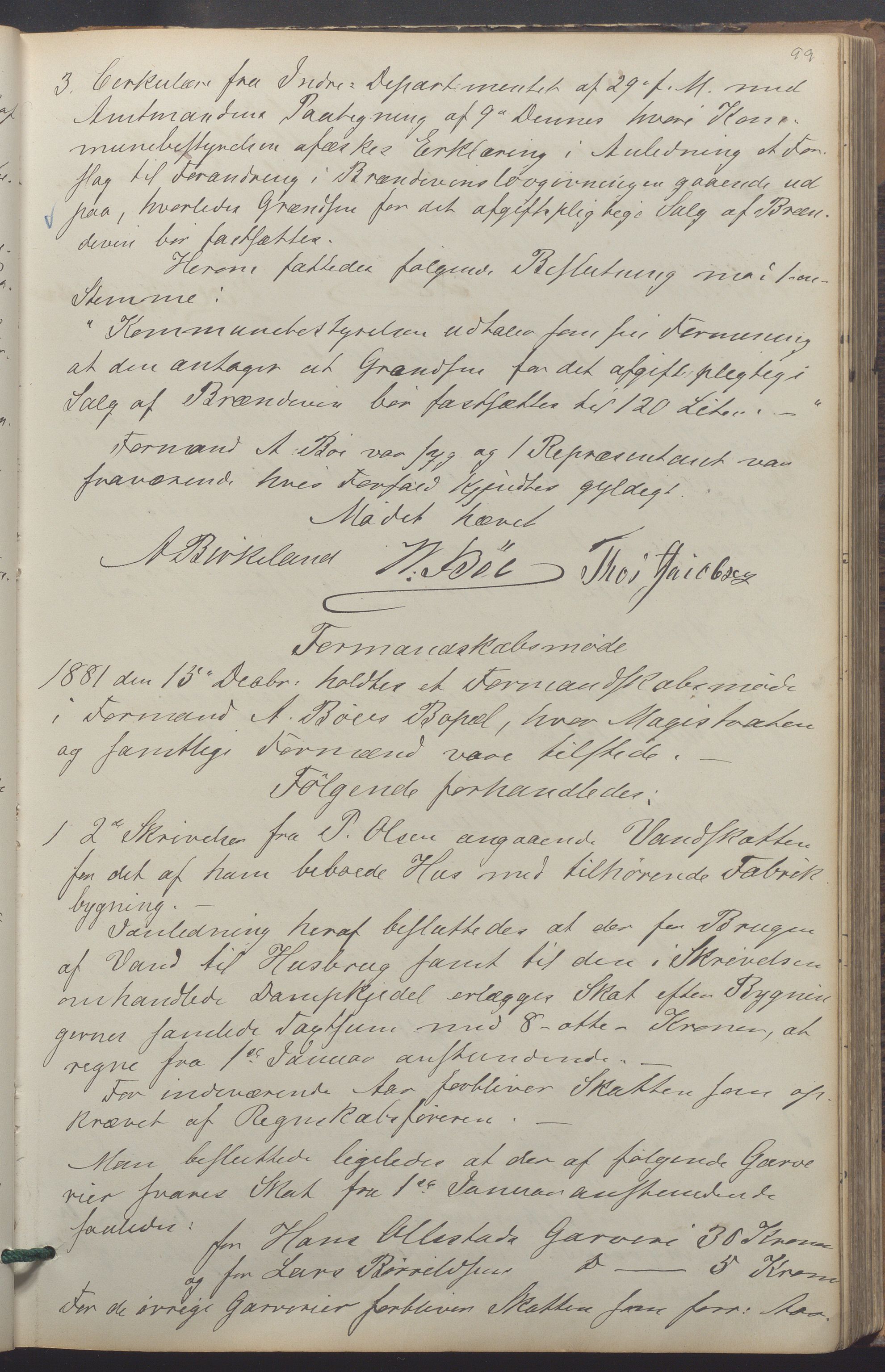 Egersund kommune (Ladested) - Formannskapet, IKAR/K-100502/A/L0004: Forhandlingsprotokoll, 1878-1888, p. 99a