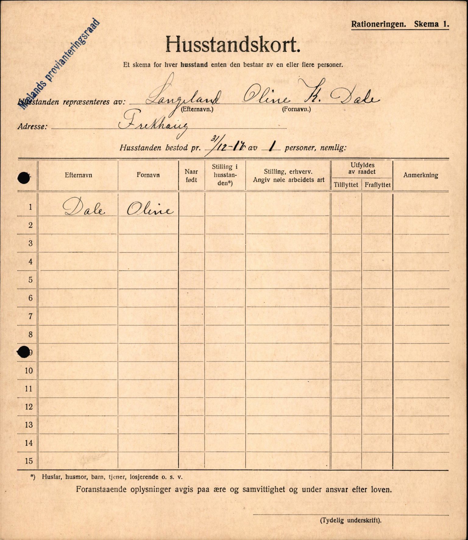 IKAH, Meland kommune, Provianteringsrådet, Husstander per 01.11.1917, 1917-1918, p. 170