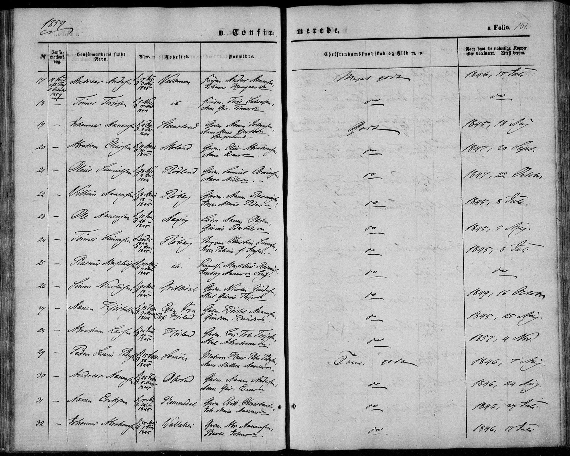 Sør-Audnedal sokneprestkontor, AV/SAK-1111-0039/F/Fa/Fab/L0007: Parish register (official) no. A 7, 1855-1876, p. 151