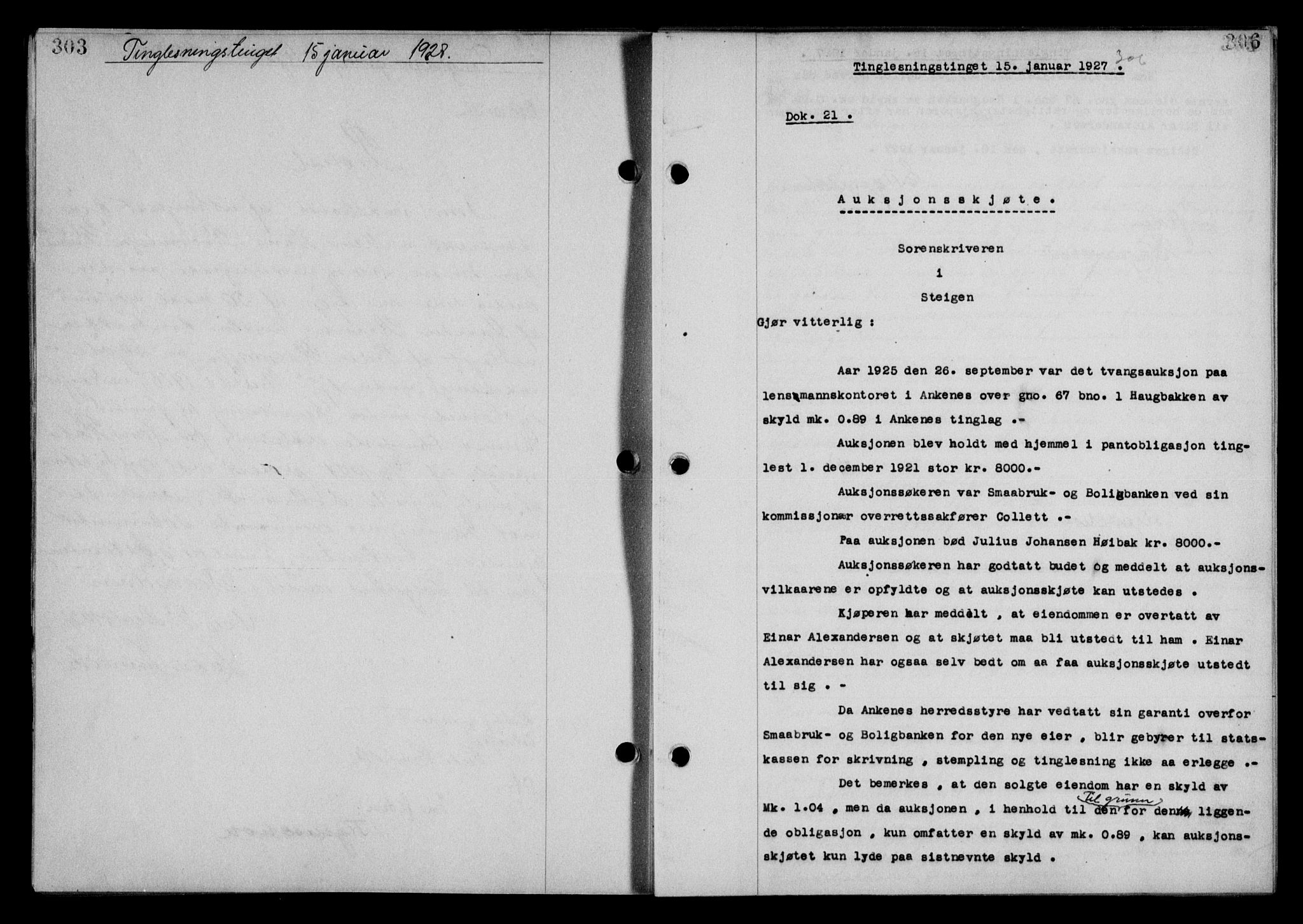 Steigen og Ofoten sorenskriveri, AV/SAT-A-0030/1/2/2C/L0014: Mortgage book no. 13 og 15, 1926-1927, Deed date: 15.01.1927