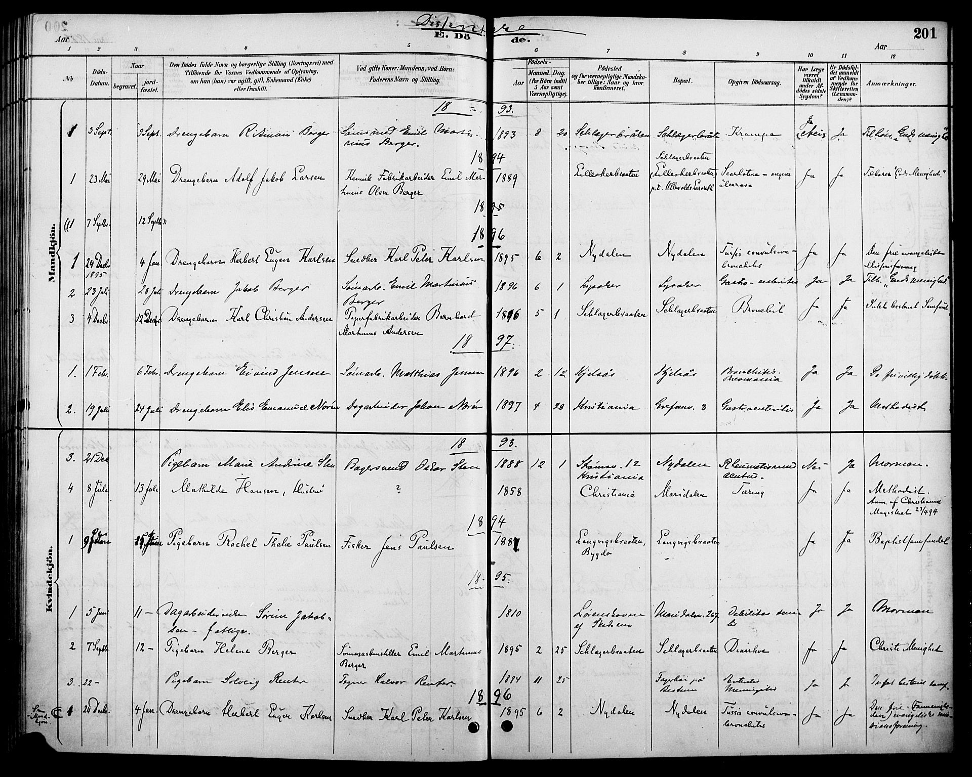Vestre Aker prestekontor Kirkebøker, SAO/A-10025/F/Fa/L0011: Parish register (official) no. 11, 1886-1904, p. 201