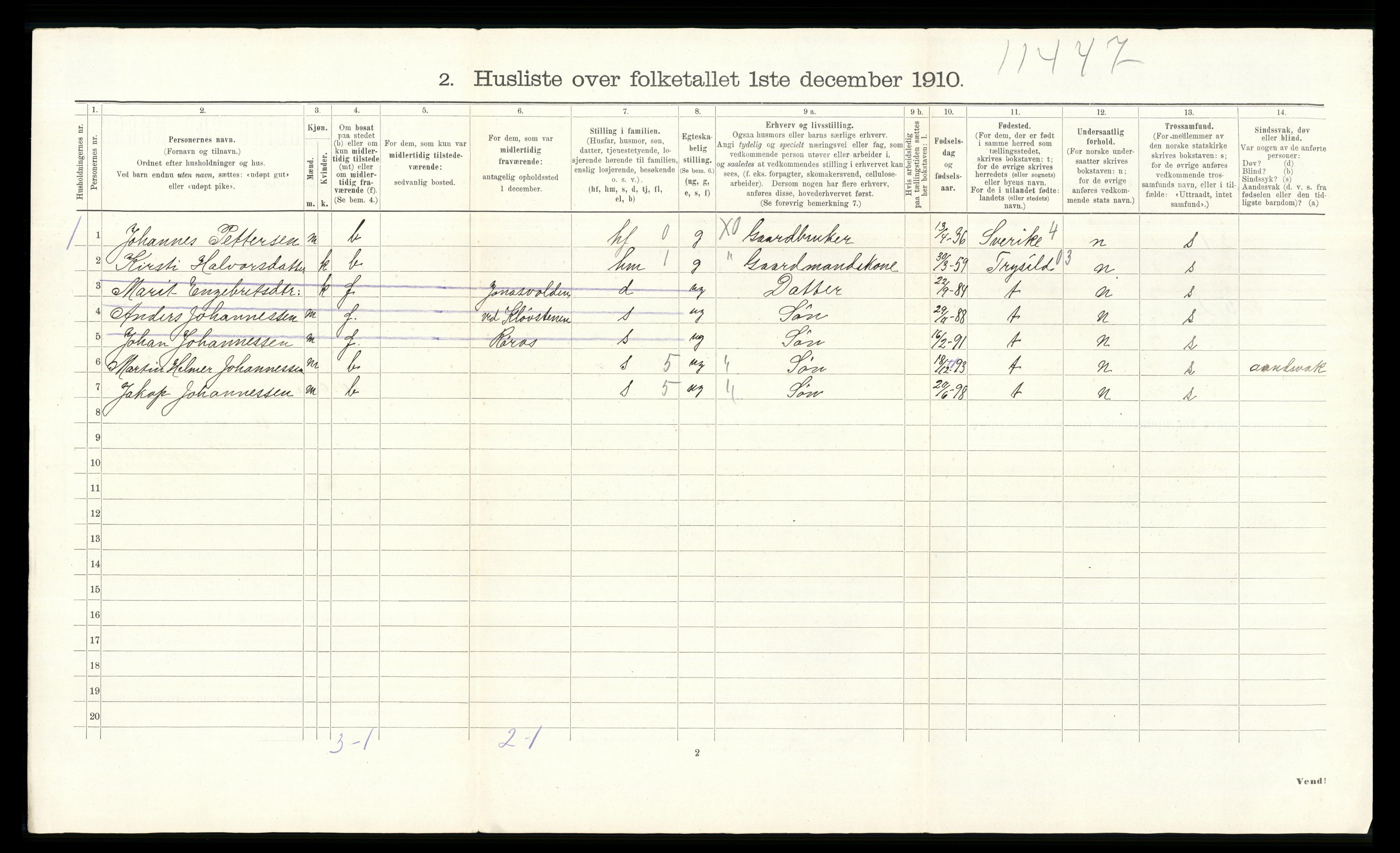 RA, 1910 census for Tolga, 1910, p. 715