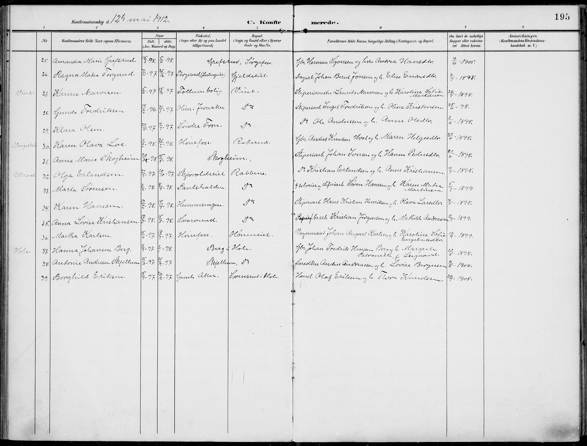 Norderhov kirkebøker, AV/SAKO-A-237/F/Fa/L0017: Parish register (official) no. 17, 1903-1919, p. 195