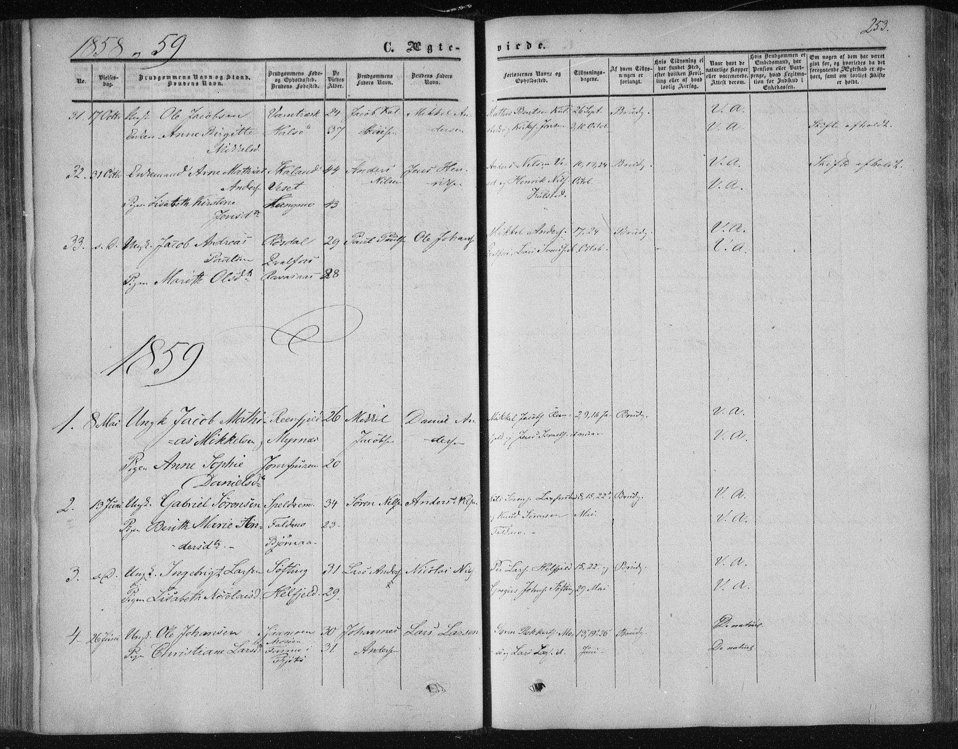 Ministerialprotokoller, klokkerbøker og fødselsregistre - Nordland, SAT/A-1459/820/L0293: Parish register (official) no. 820A14, 1855-1865, p. 253