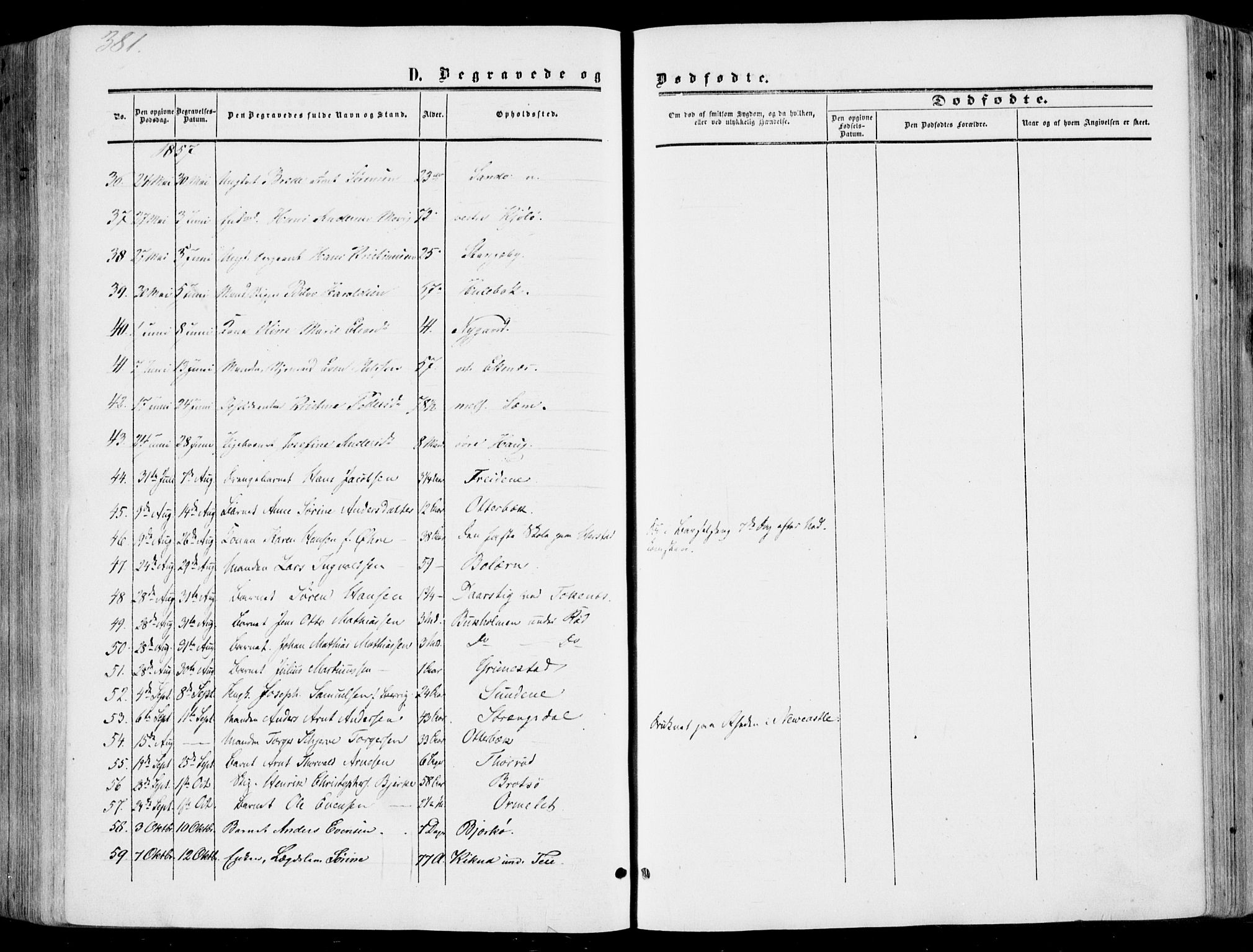 Nøtterøy kirkebøker, AV/SAKO-A-354/F/Fa/L0006: Parish register (official) no. I 6, 1852-1864, p. 381