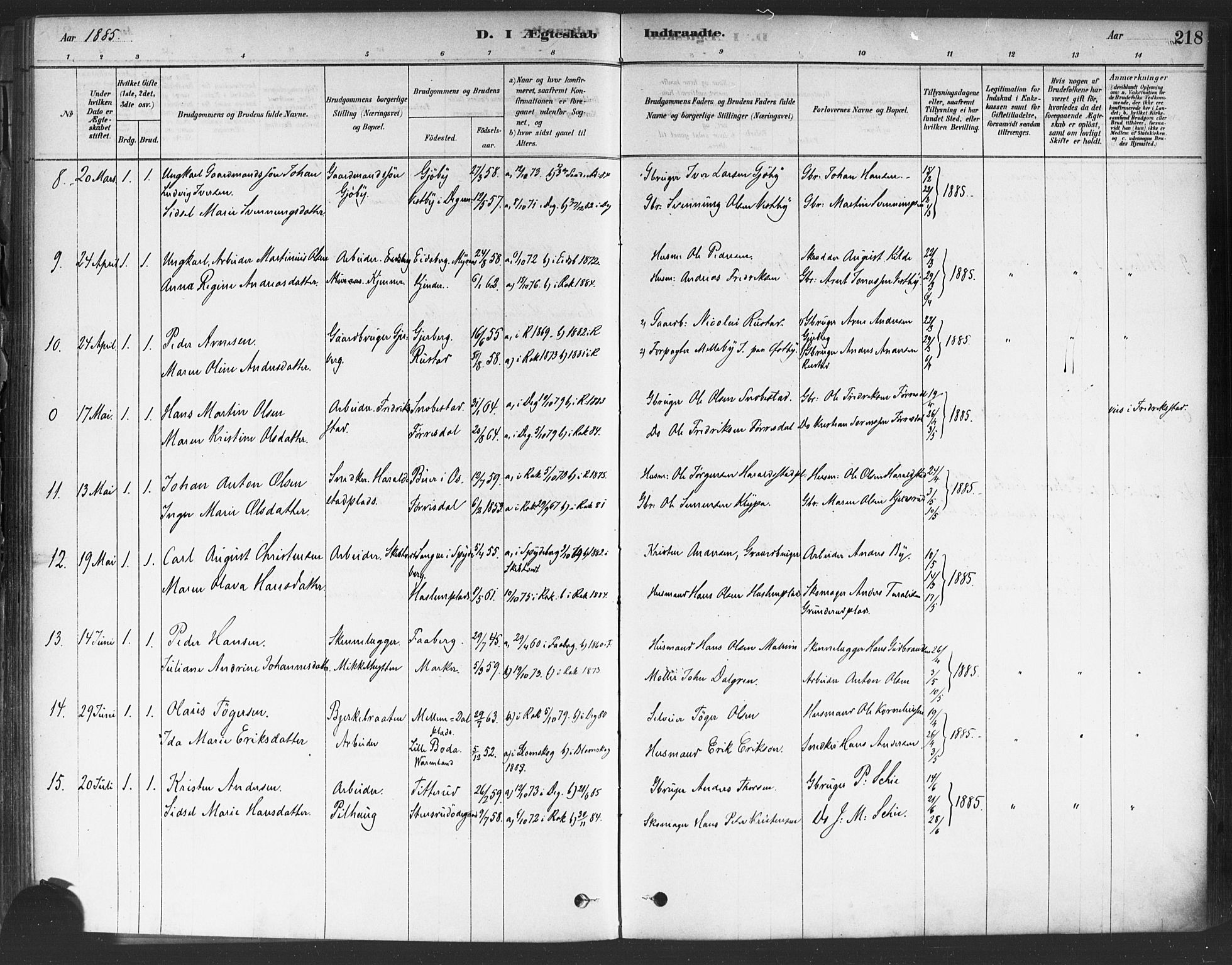 Rakkestad prestekontor Kirkebøker, AV/SAO-A-2008/F/Fa/L0012: Parish register (official) no. I 12, 1878-1893, p. 218