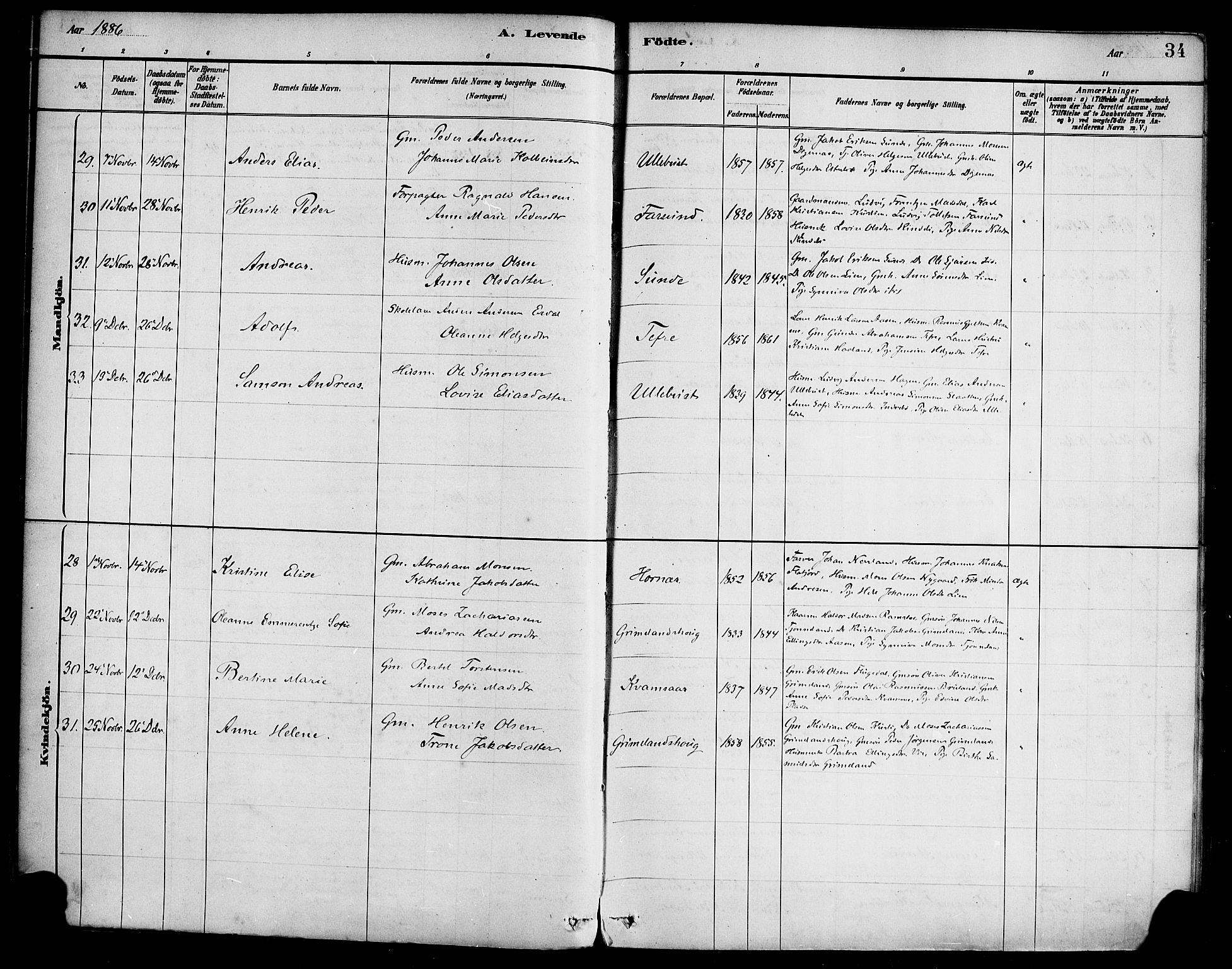 Førde sokneprestembete, SAB/A-79901/H/Haa/Haab/L0001: Parish register (official) no. B 1, 1880-1898, p. 34