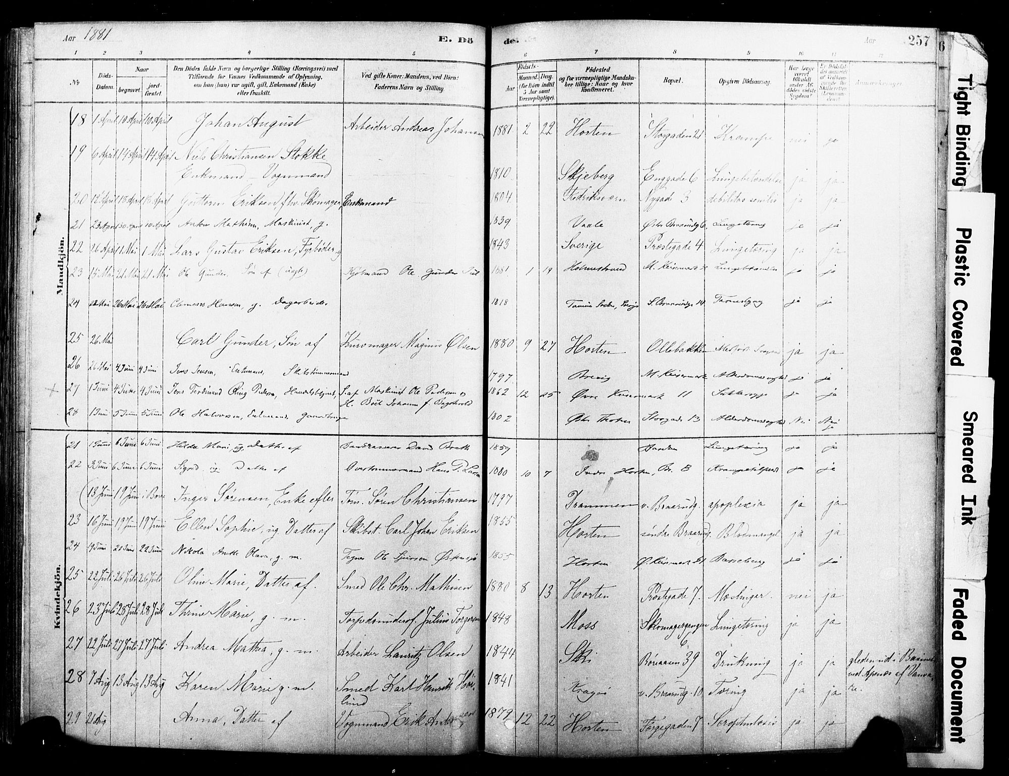 Horten kirkebøker, AV/SAKO-A-348/F/Fa/L0003: Parish register (official) no. 3, 1878-1887, p. 257