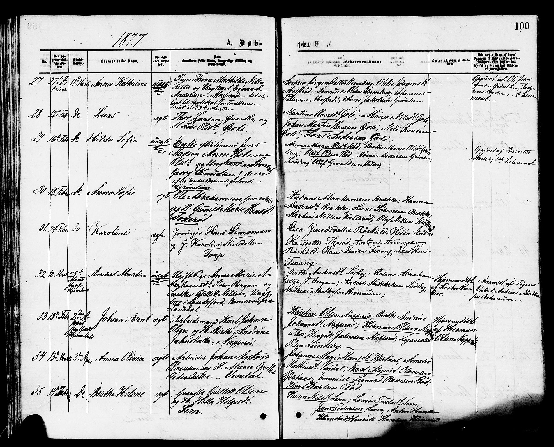 Sandar kirkebøker, SAKO/A-243/F/Fa/L0010: Parish register (official) no. 10, 1872-1882, p. 100