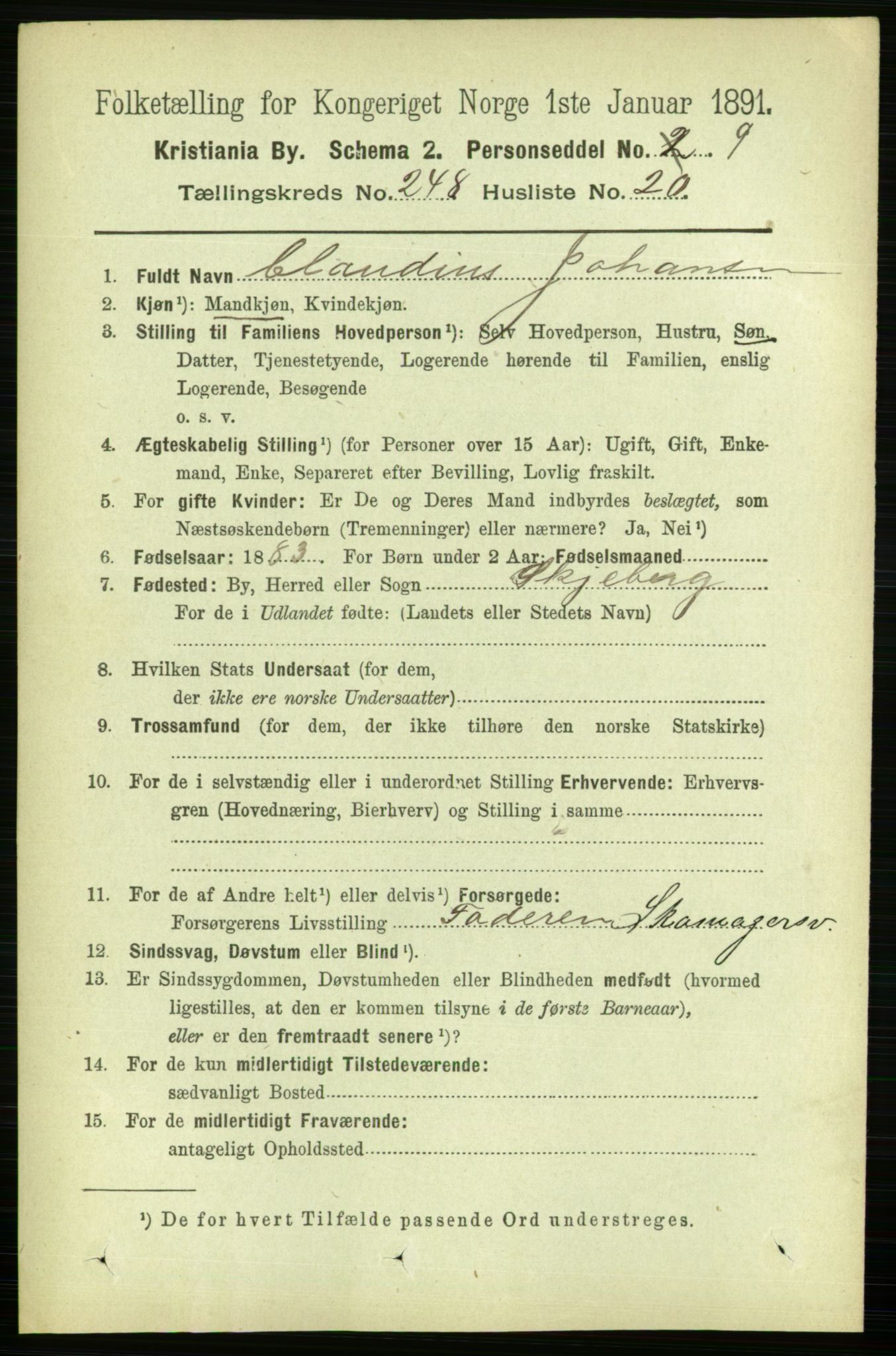 RA, 1891 census for 0301 Kristiania, 1891, p. 152041