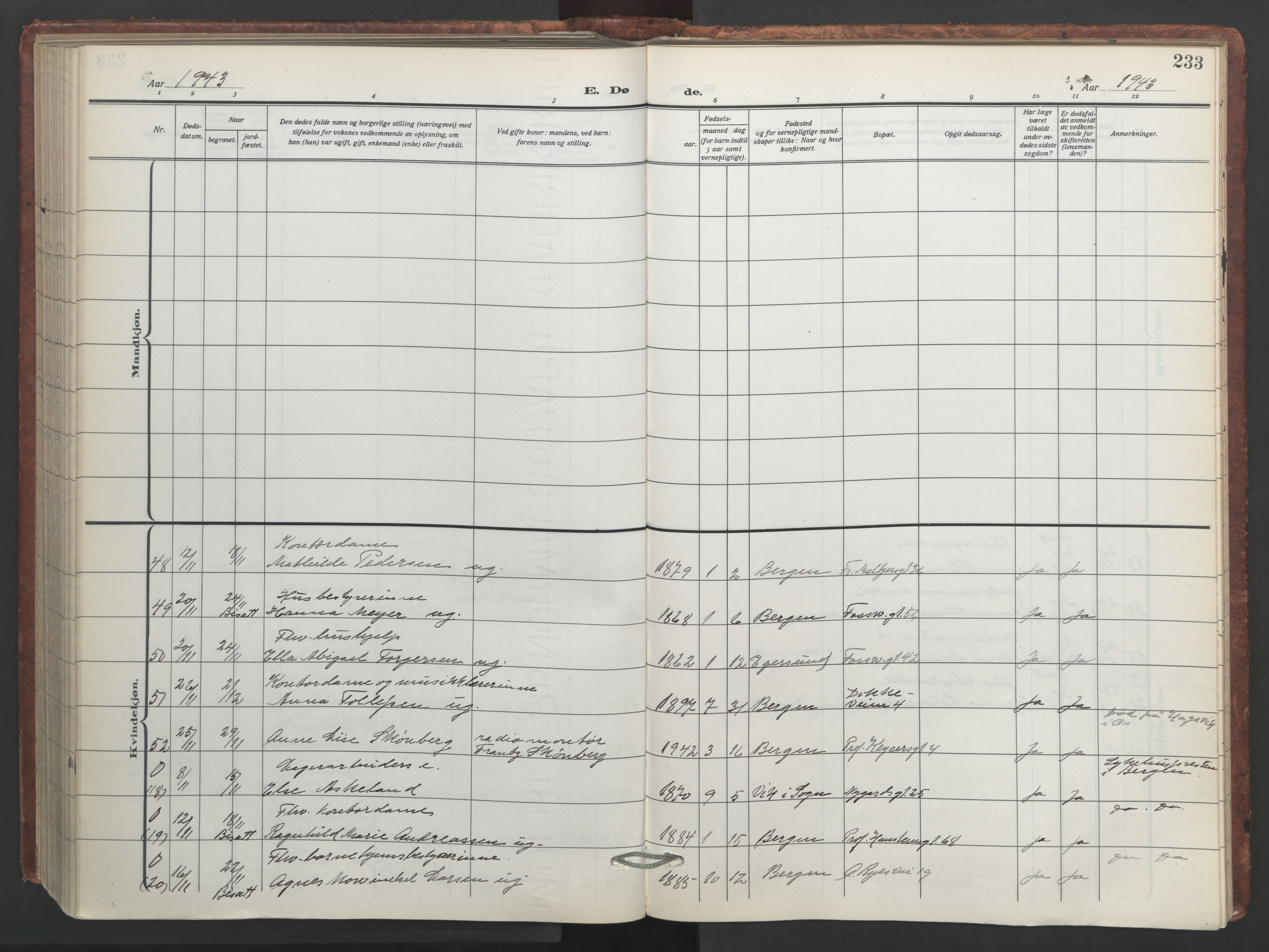 Johanneskirken sokneprestembete, AV/SAB-A-76001/H/Hab: Parish register (copy) no. D 2, 1916-1950, p. 232b-233a