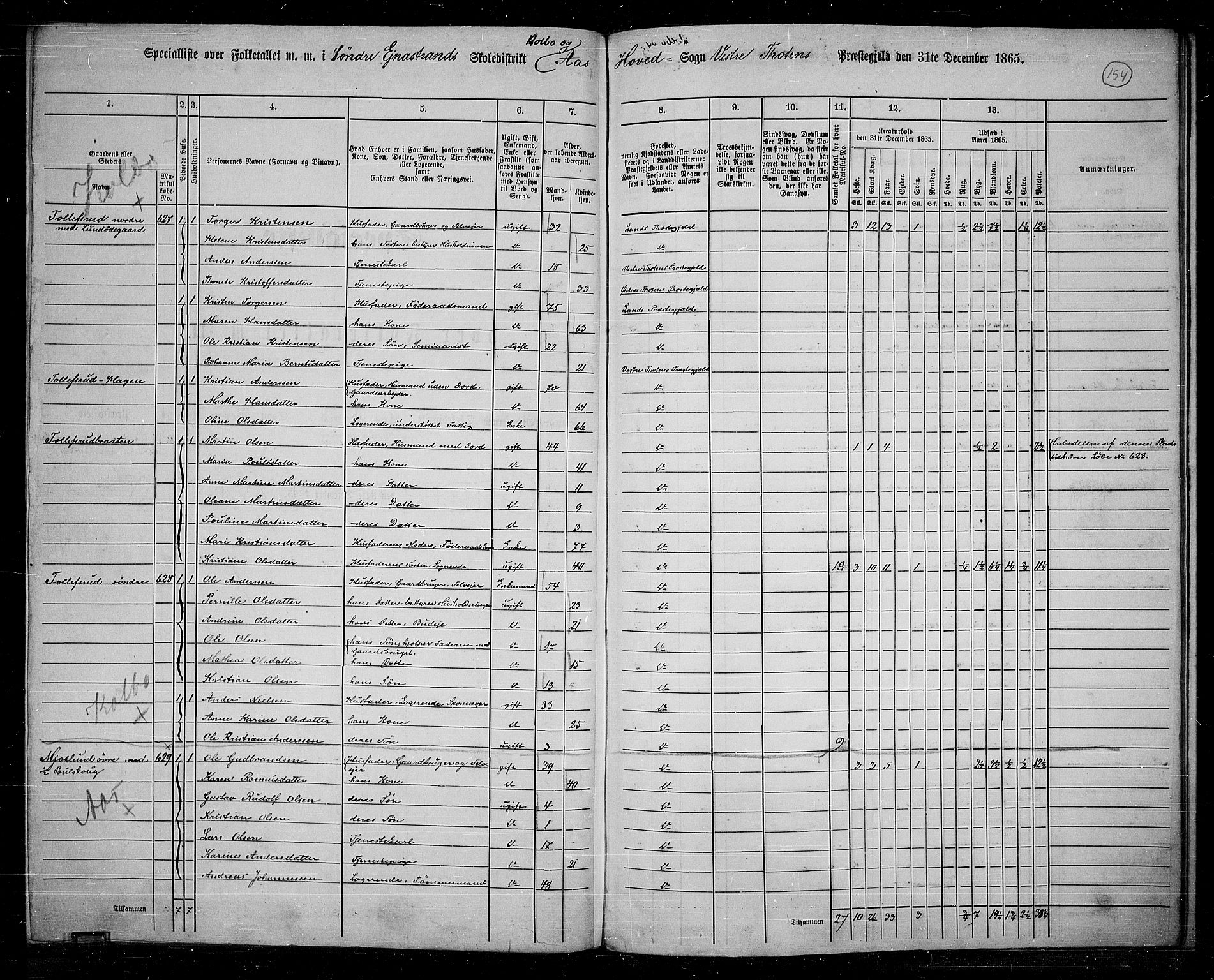 RA, 1865 census for Vestre Toten, 1865, p. 137