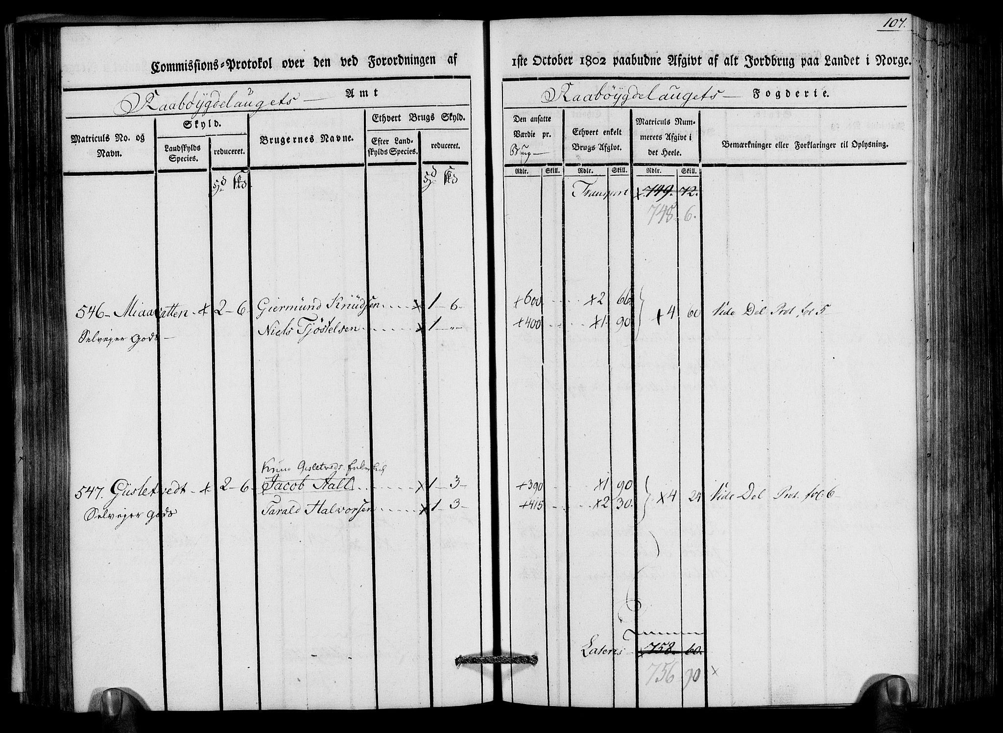 Rentekammeret inntil 1814, Realistisk ordnet avdeling, AV/RA-EA-4070/N/Ne/Nea/L0083: Råbyggelag fogderi. Kommisjonsprotokoll for Østre Råbyggelagets sorenskriveri, 1803, p. 109