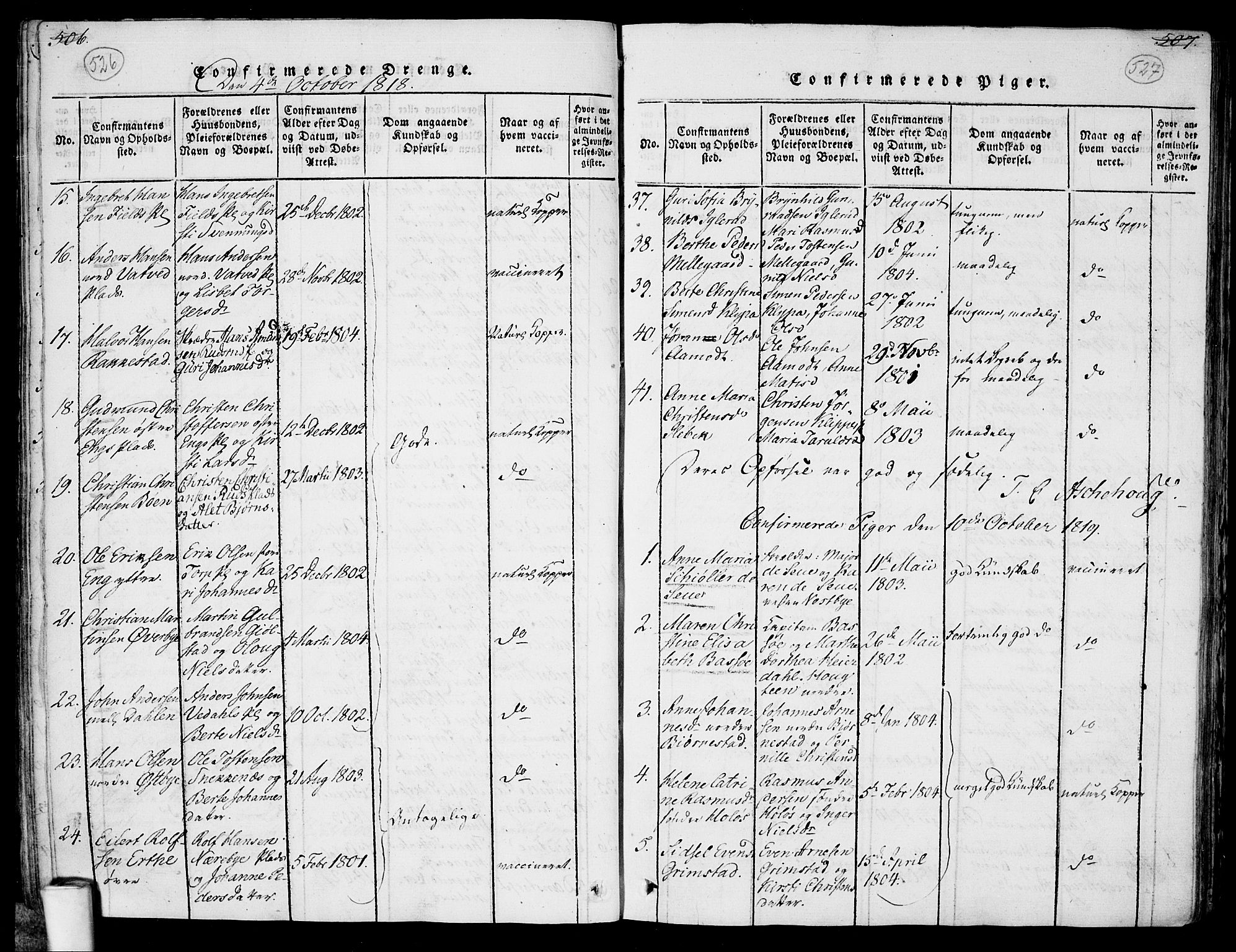 Rakkestad prestekontor Kirkebøker, SAO/A-2008/F/Fa/L0006: Parish register (official) no. I 6, 1814-1824, p. 526-527
