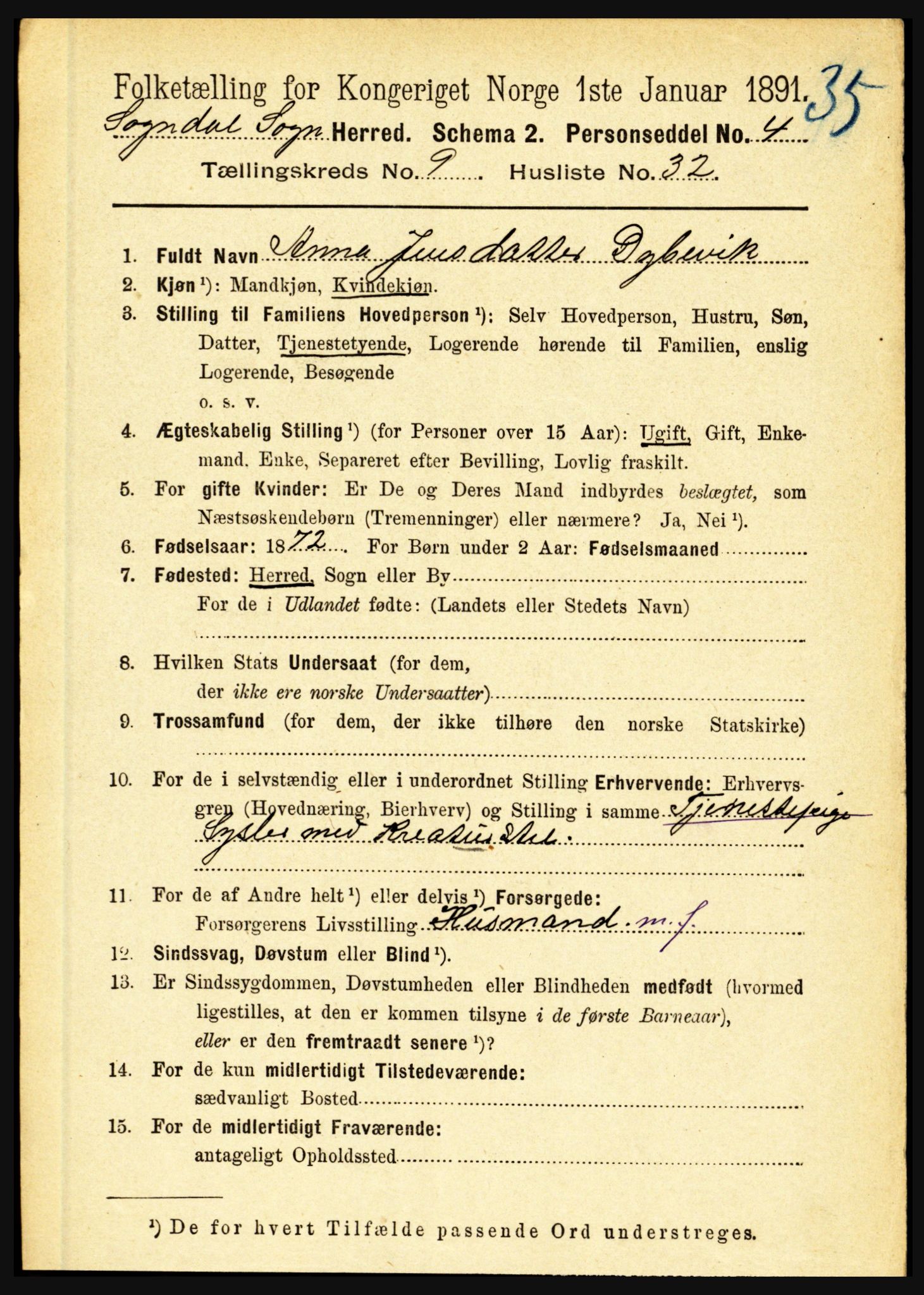 RA, 1891 census for 1420 Sogndal, 1891, p. 3891