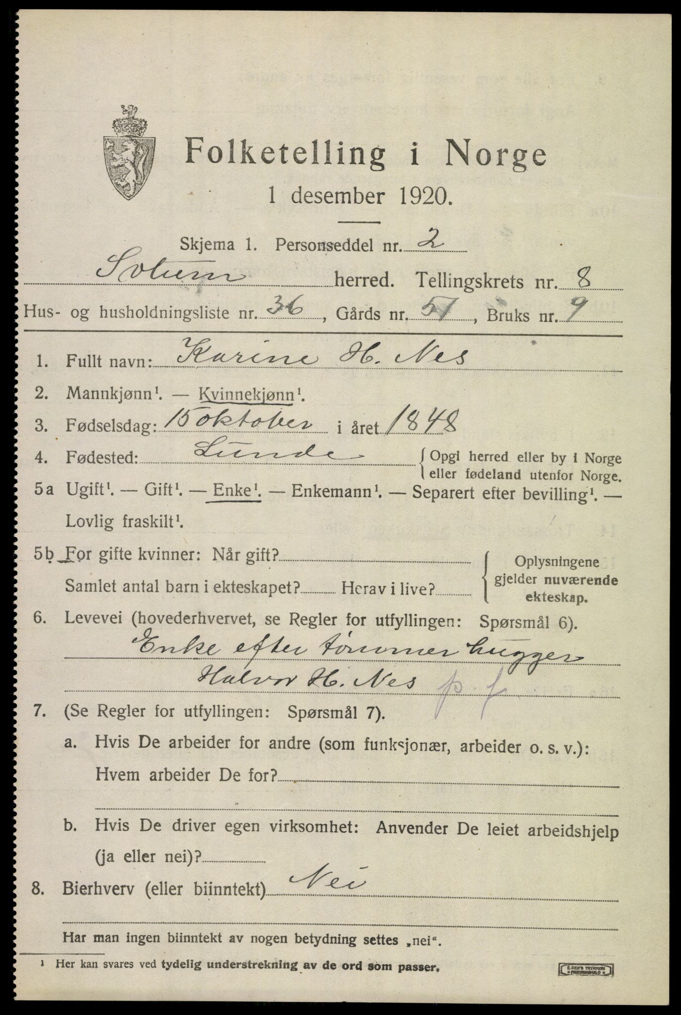 SAKO, 1920 census for Solum, 1920, p. 14632