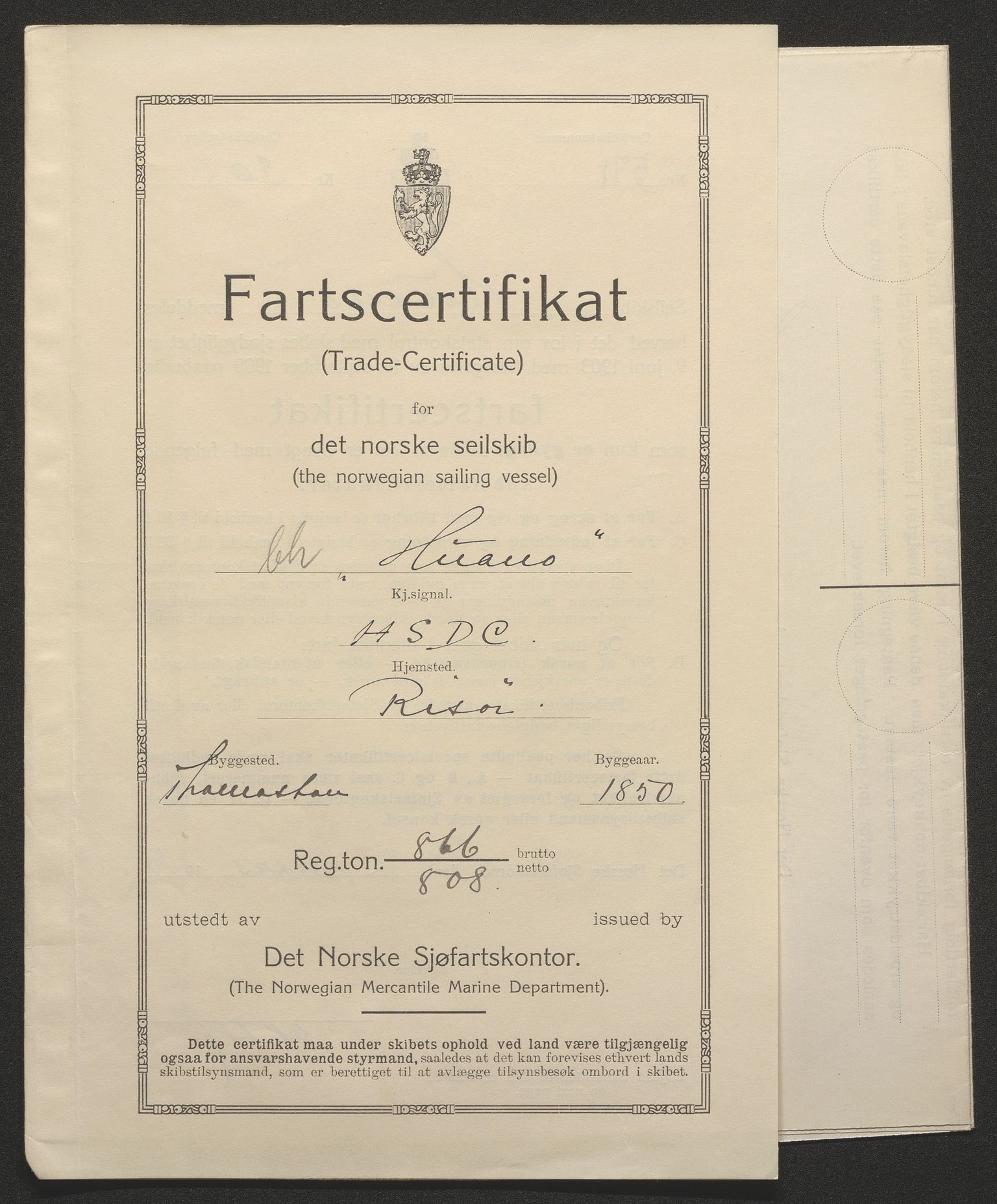 Sjøfartsdirektoratet med forløpere, skipsmapper slettede skip, AV/RA-S-4998/F/Fa/L0519: --, 1850-1922, p. 6