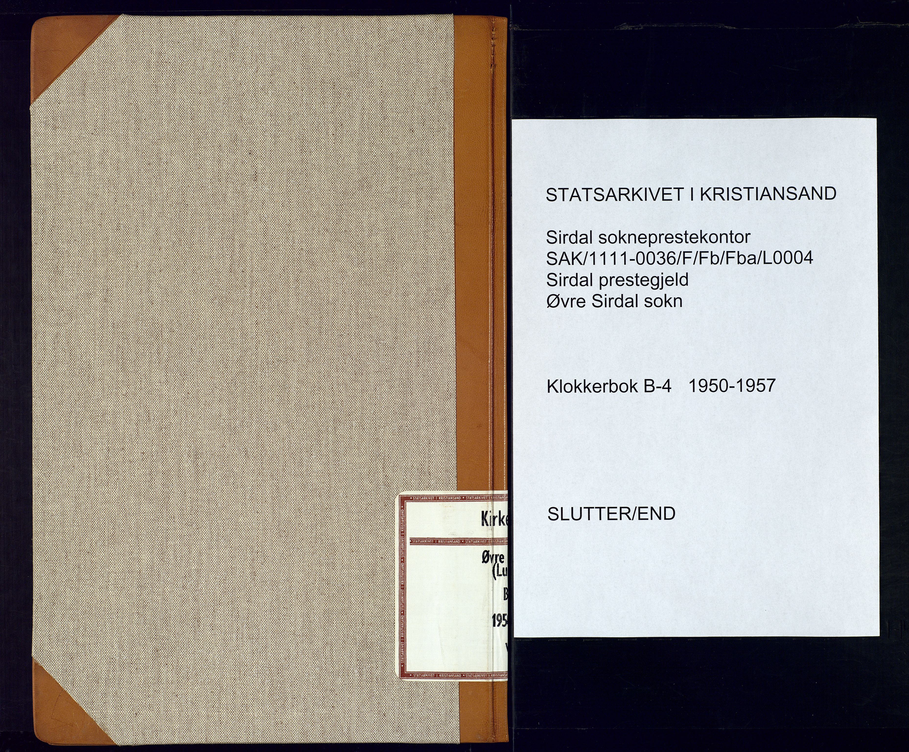 Sirdal sokneprestkontor, AV/SAK-1111-0036/F/Fb/Fba/L0004: Parish register (copy) no. B-4, 1950-1957