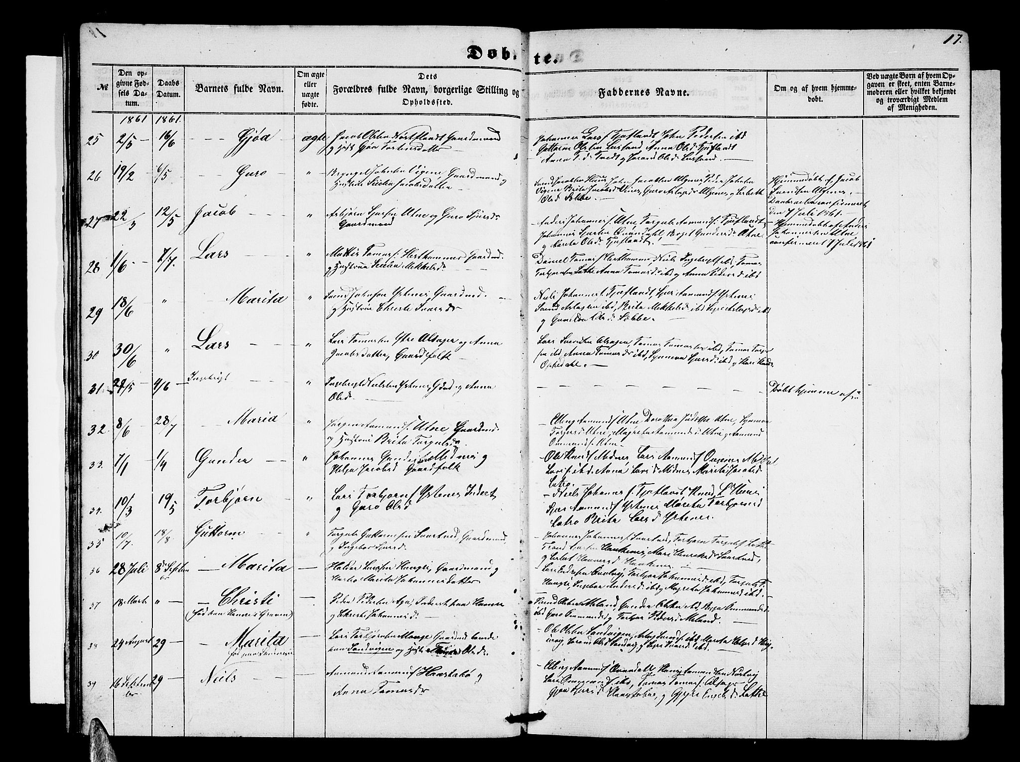 Ullensvang sokneprestembete, SAB/A-78701/H/Hab: Parish register (copy) no. E 6, 1857-1886, p. 17