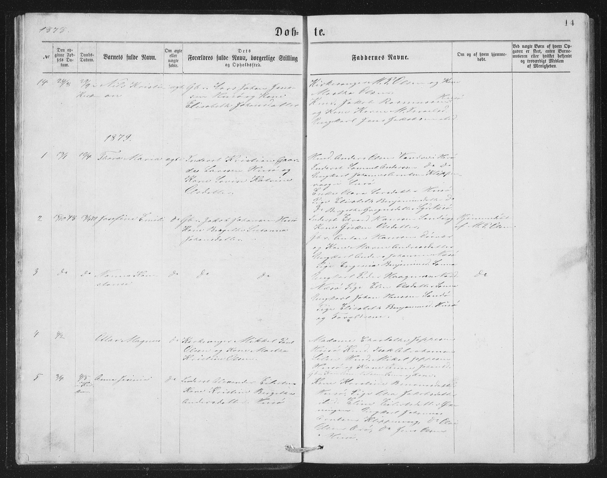 Ministerialprotokoller, klokkerbøker og fødselsregistre - Nordland, AV/SAT-A-1459/840/L0582: Parish register (copy) no. 840C02, 1874-1900, p. 14