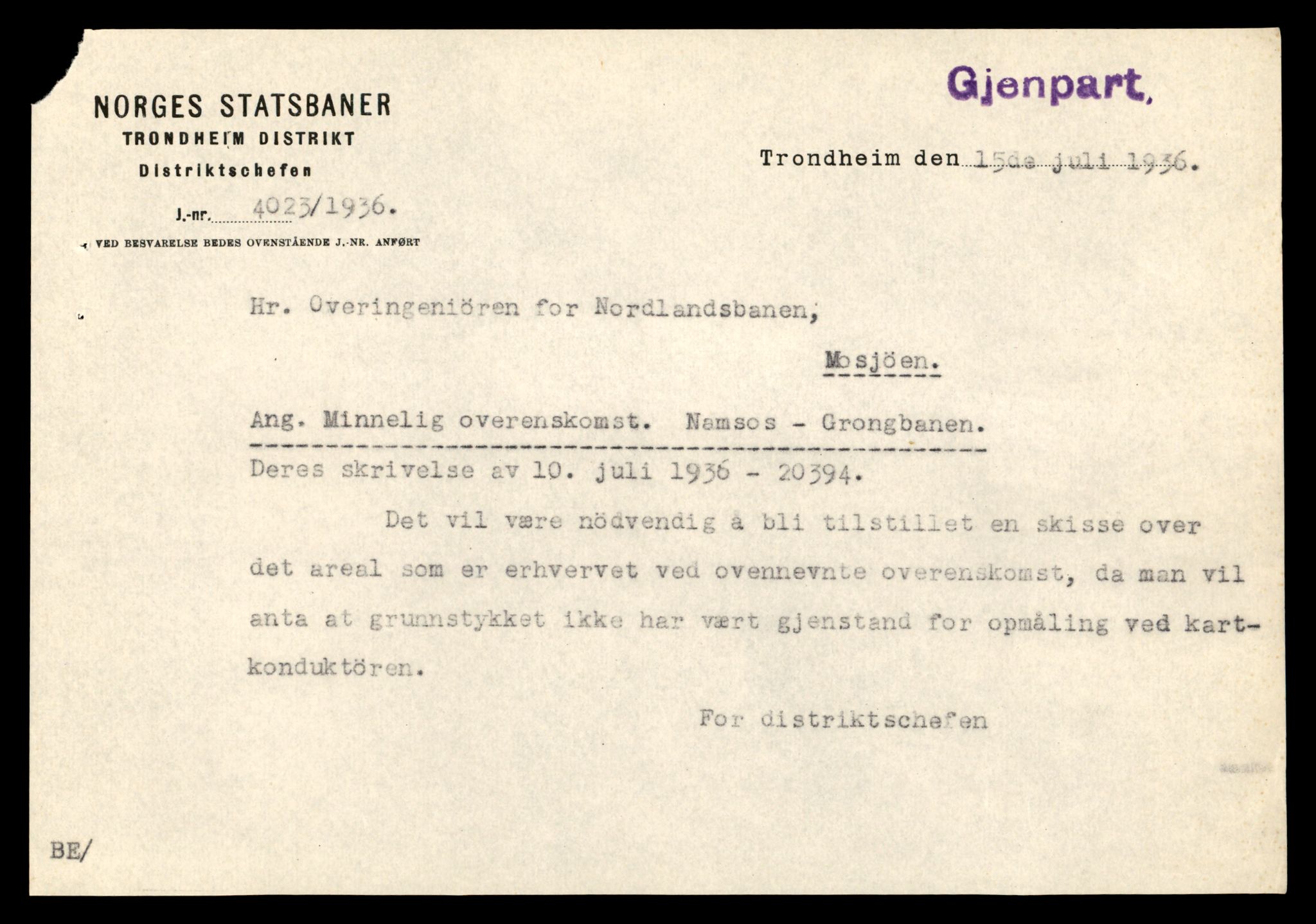 Norges statsbaner (NSB) - Trondheim distrikt, SAT/A-6436/0002/Dd/L0819: --, 1936-1990, p. 669