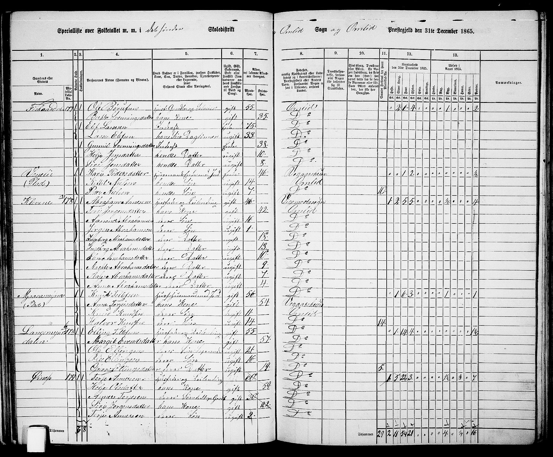 RA, 1865 census for Åmli, 1865, p. 55