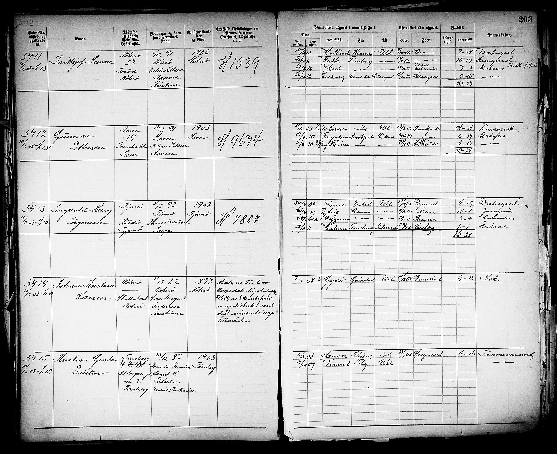 Tønsberg innrulleringskontor, SAKO/A-786/F/Fb/L0005: Annotasjonsrulle Patent nr. 2401-4080, 1904-1910, p. 206