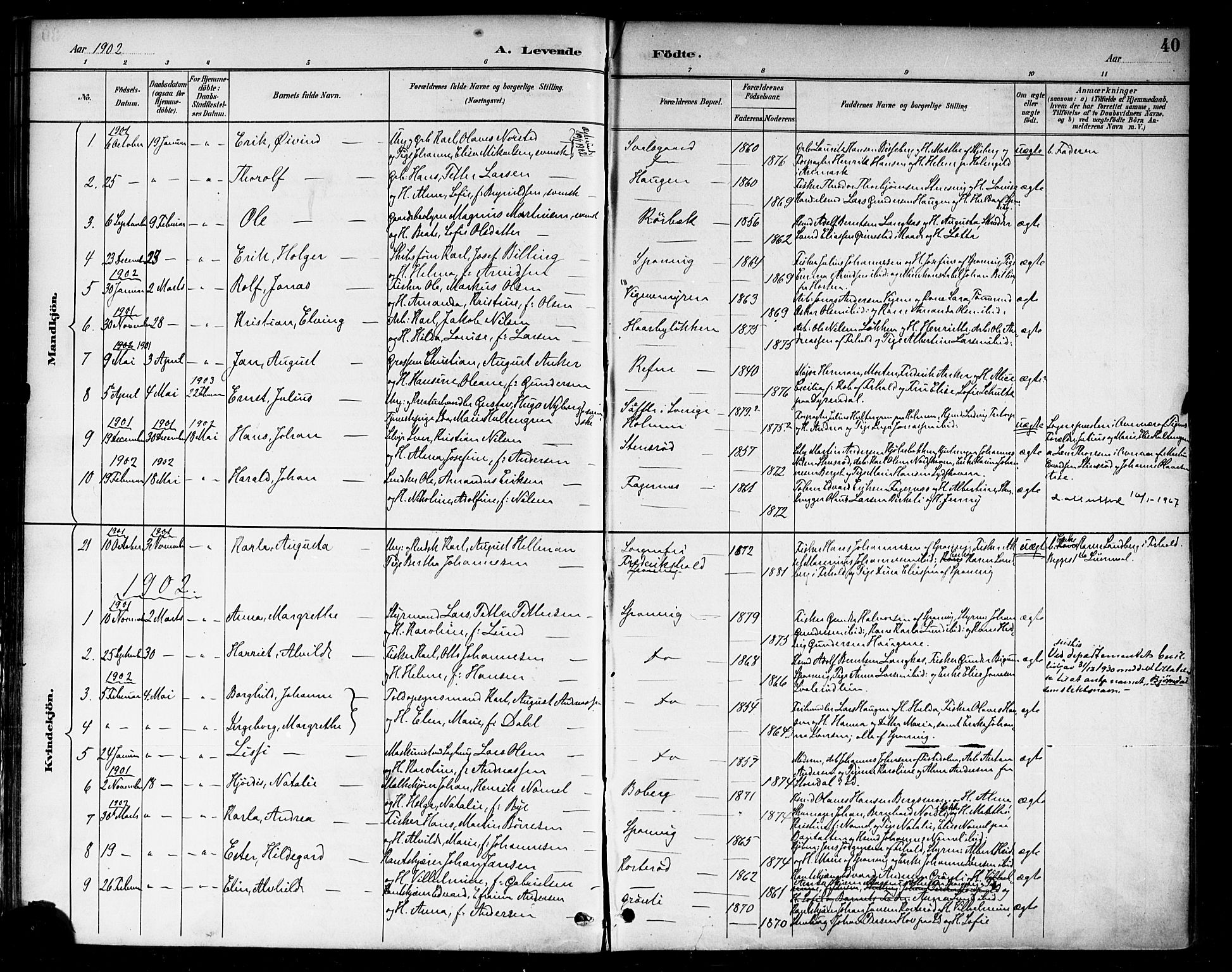 Berg prestekontor Kirkebøker, AV/SAO-A-10902/F/Fa/L0007: Parish register (official) no. I 7, 1888-1902, p. 40