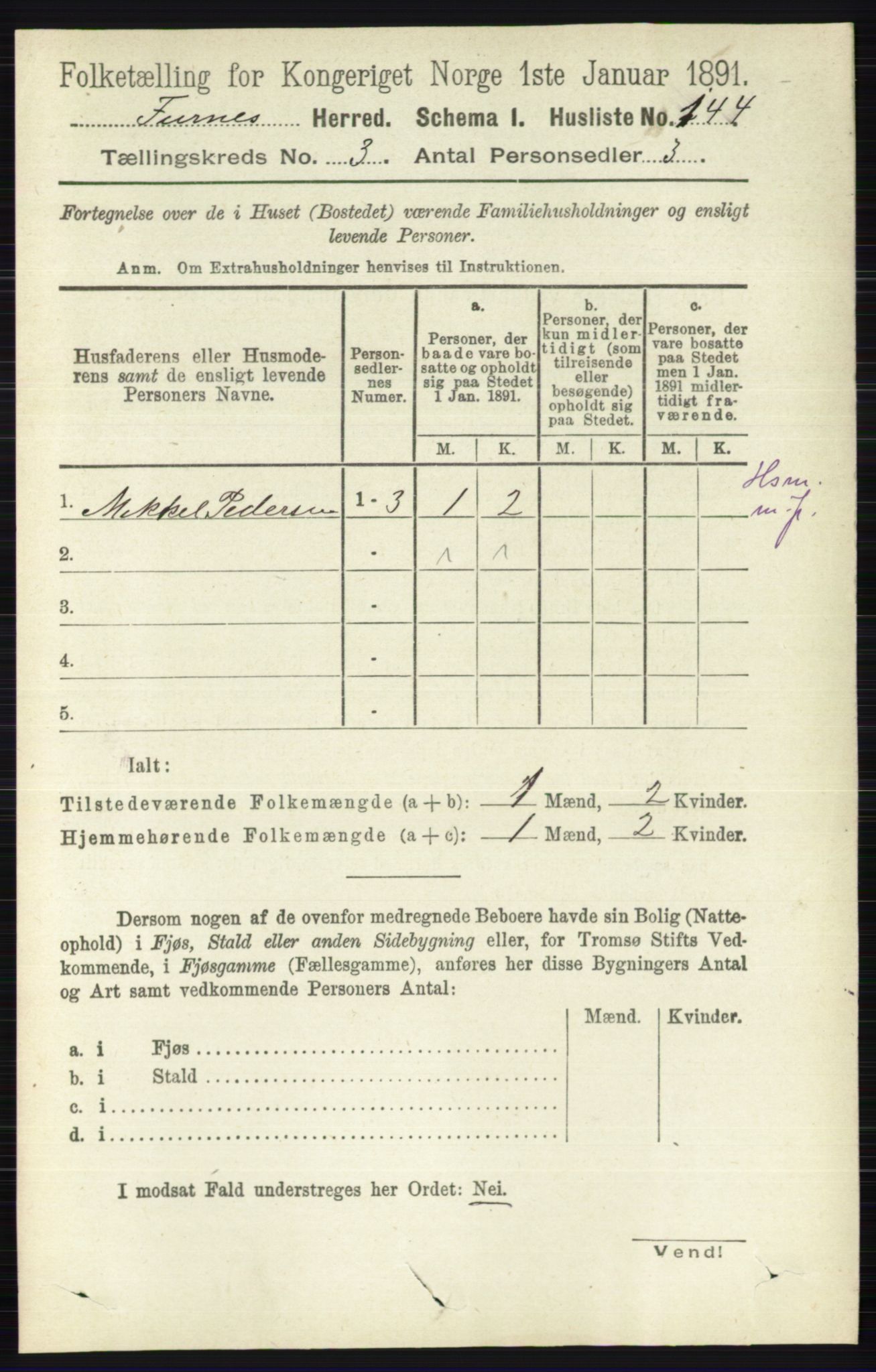 RA, Census 1891 for 0413 Furnes herred, 1891, p. 1628