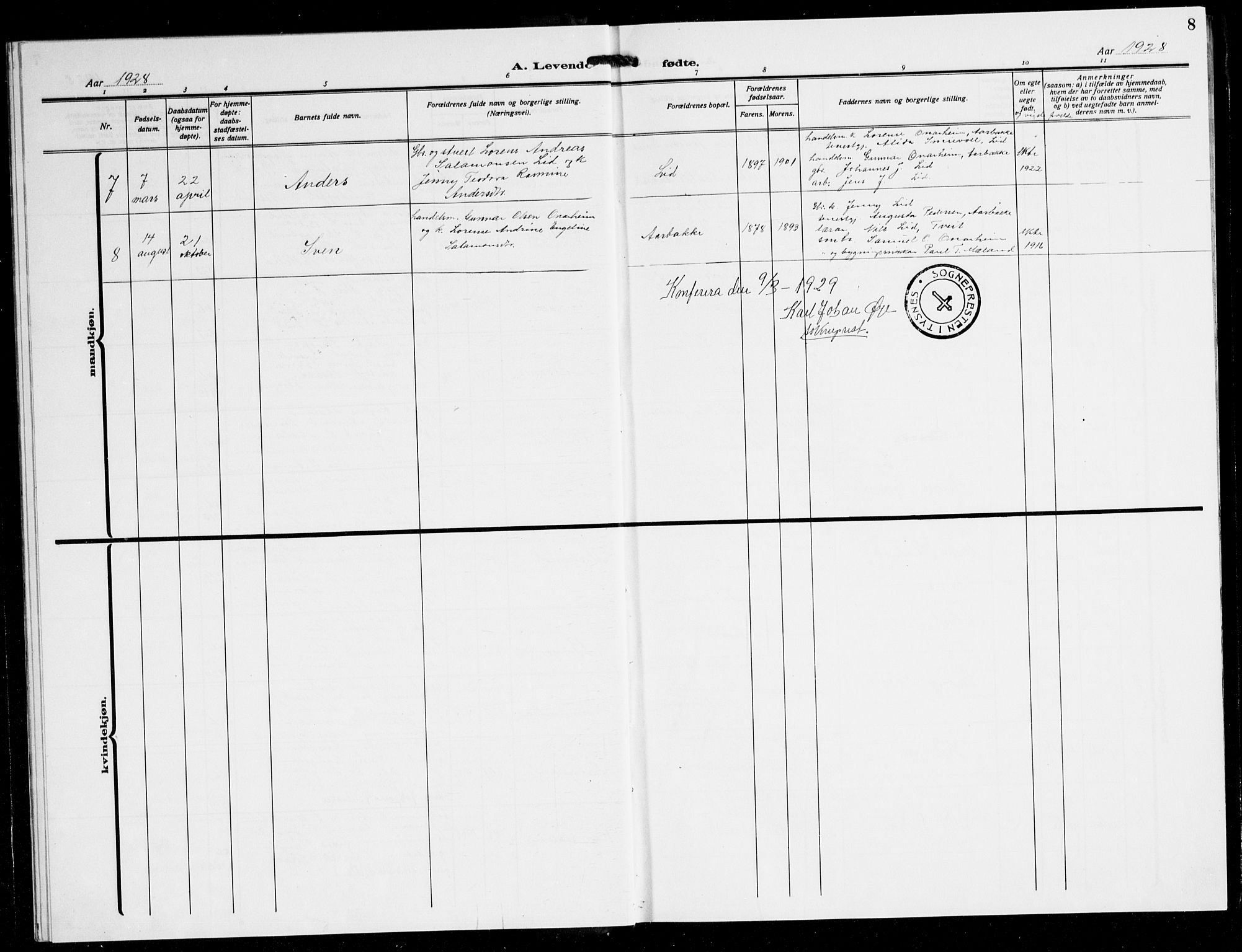 Tysnes sokneprestembete, AV/SAB-A-78601/H/Hab: Parish register (copy) no. C 4, 1925-1945, p. 8