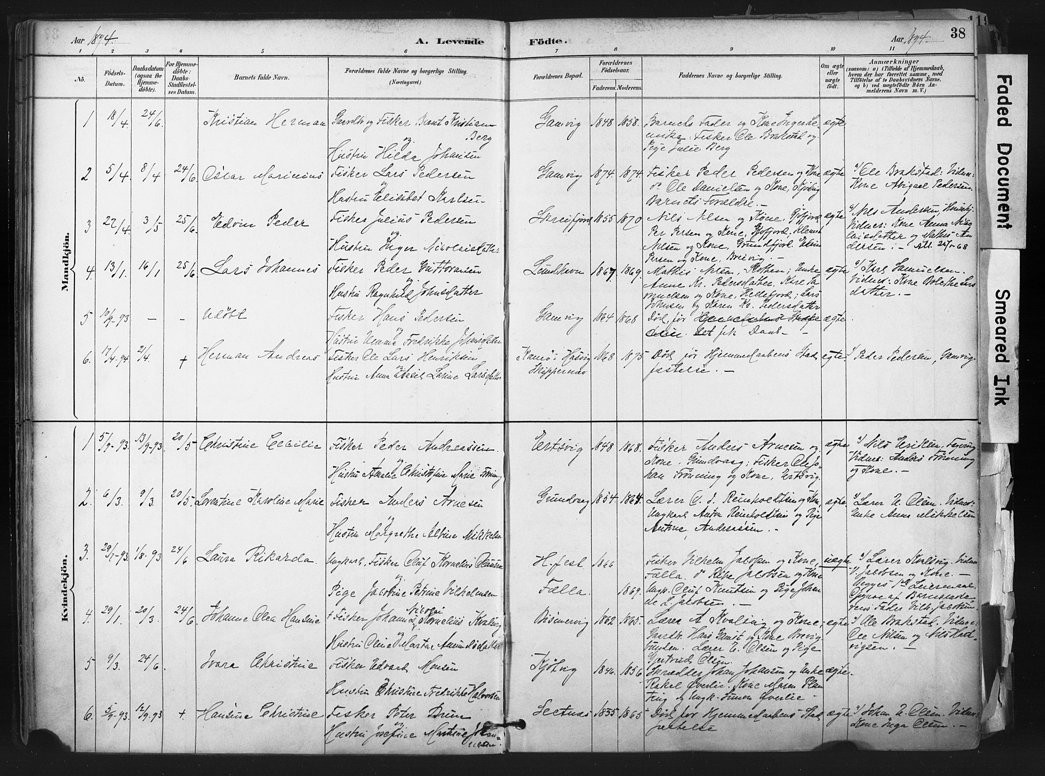 Hammerfest sokneprestkontor, SATØ/S-1347: Parish register (official) no. 11 /1, 1885-1897, p. 38