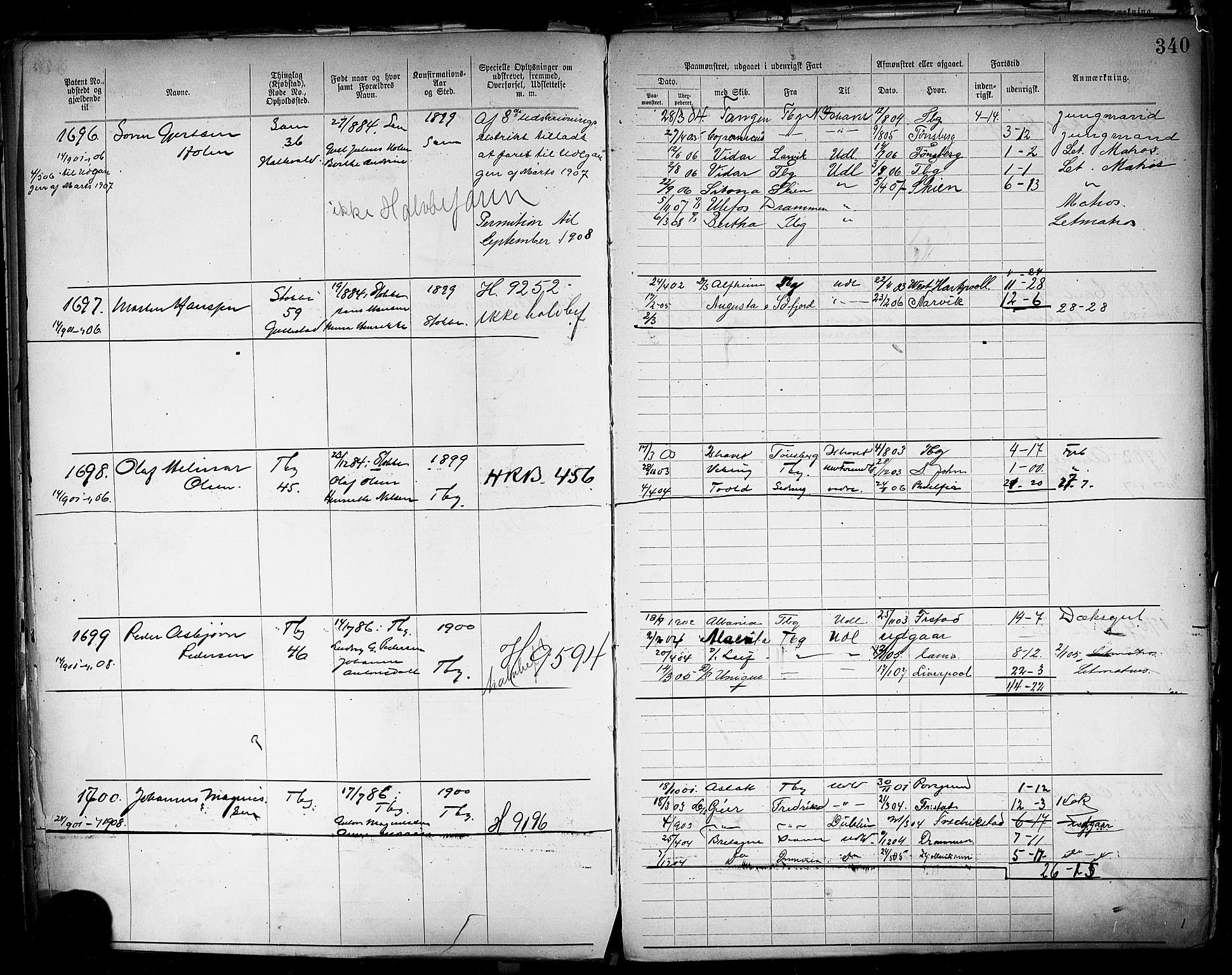 Tønsberg innrulleringskontor, AV/SAKO-A-786/F/Fb/L0004: Annotasjonsrulle Patent nr. 1-2400, 1892-1904, p. 308