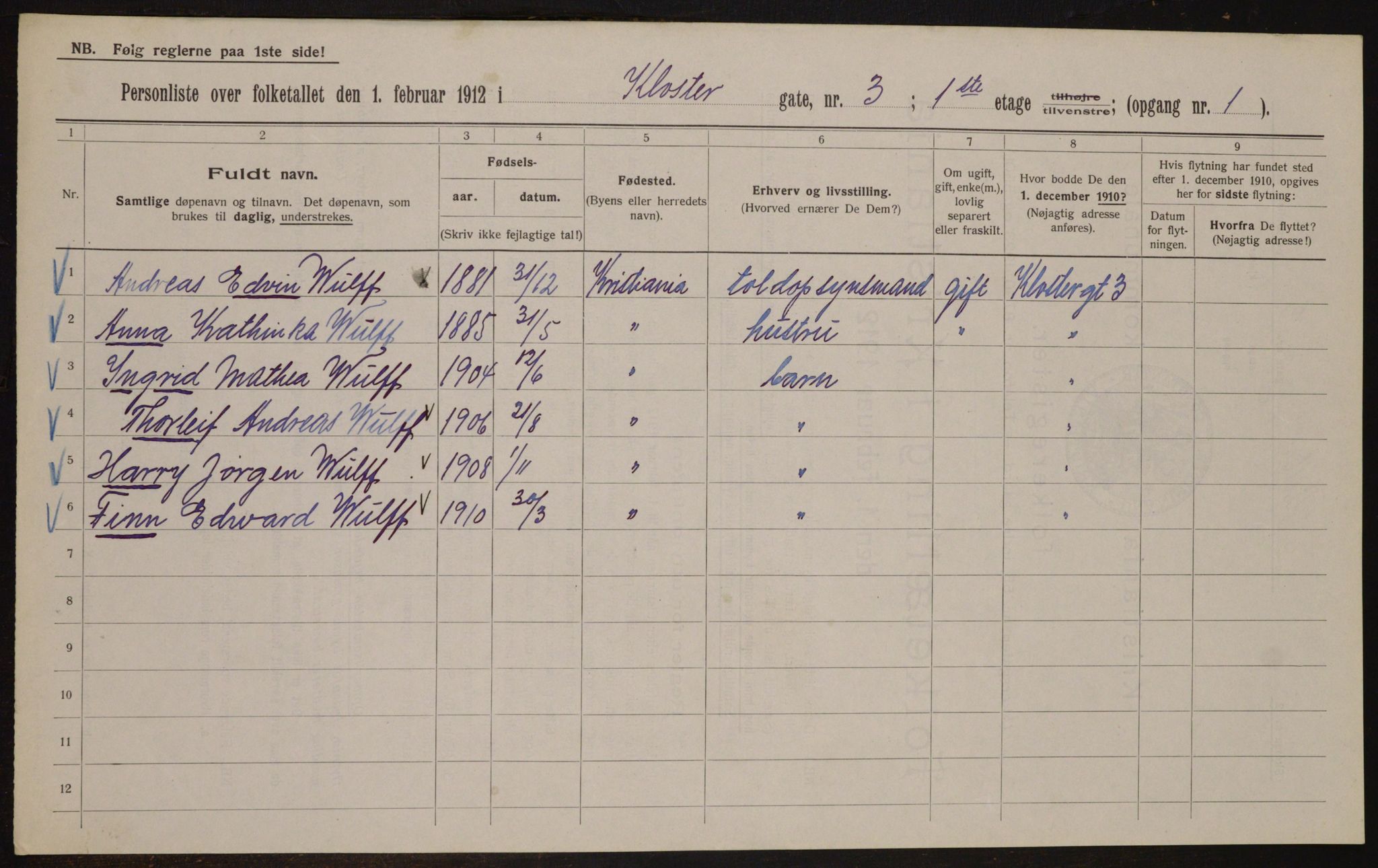 OBA, Municipal Census 1912 for Kristiania, 1912, p. 52363