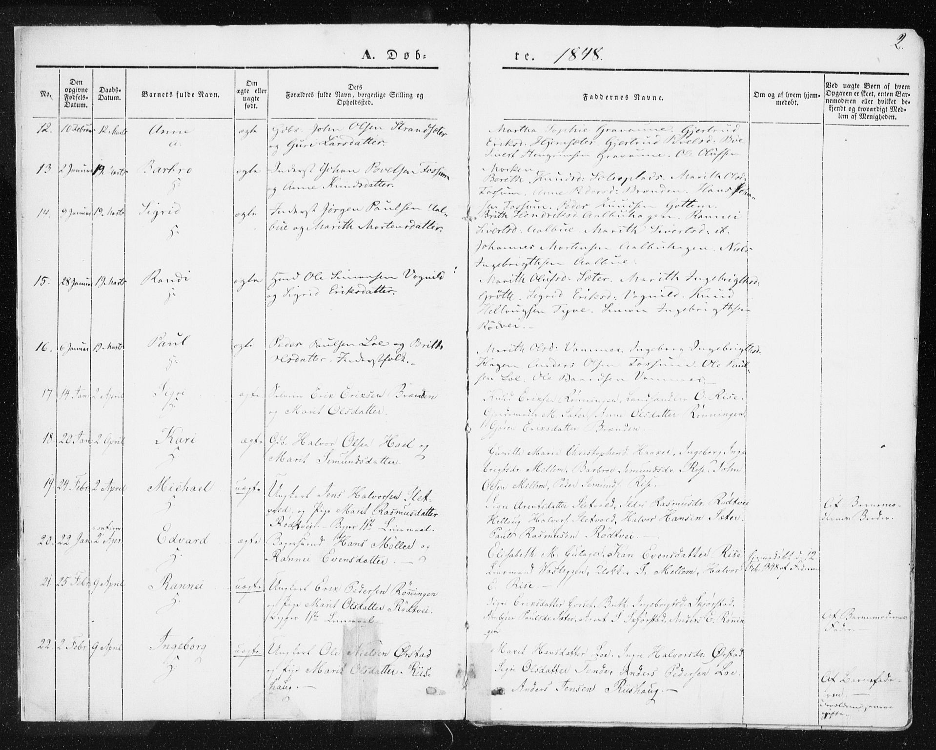 Ministerialprotokoller, klokkerbøker og fødselsregistre - Sør-Trøndelag, SAT/A-1456/678/L0899: Parish register (official) no. 678A08, 1848-1872, p. 2