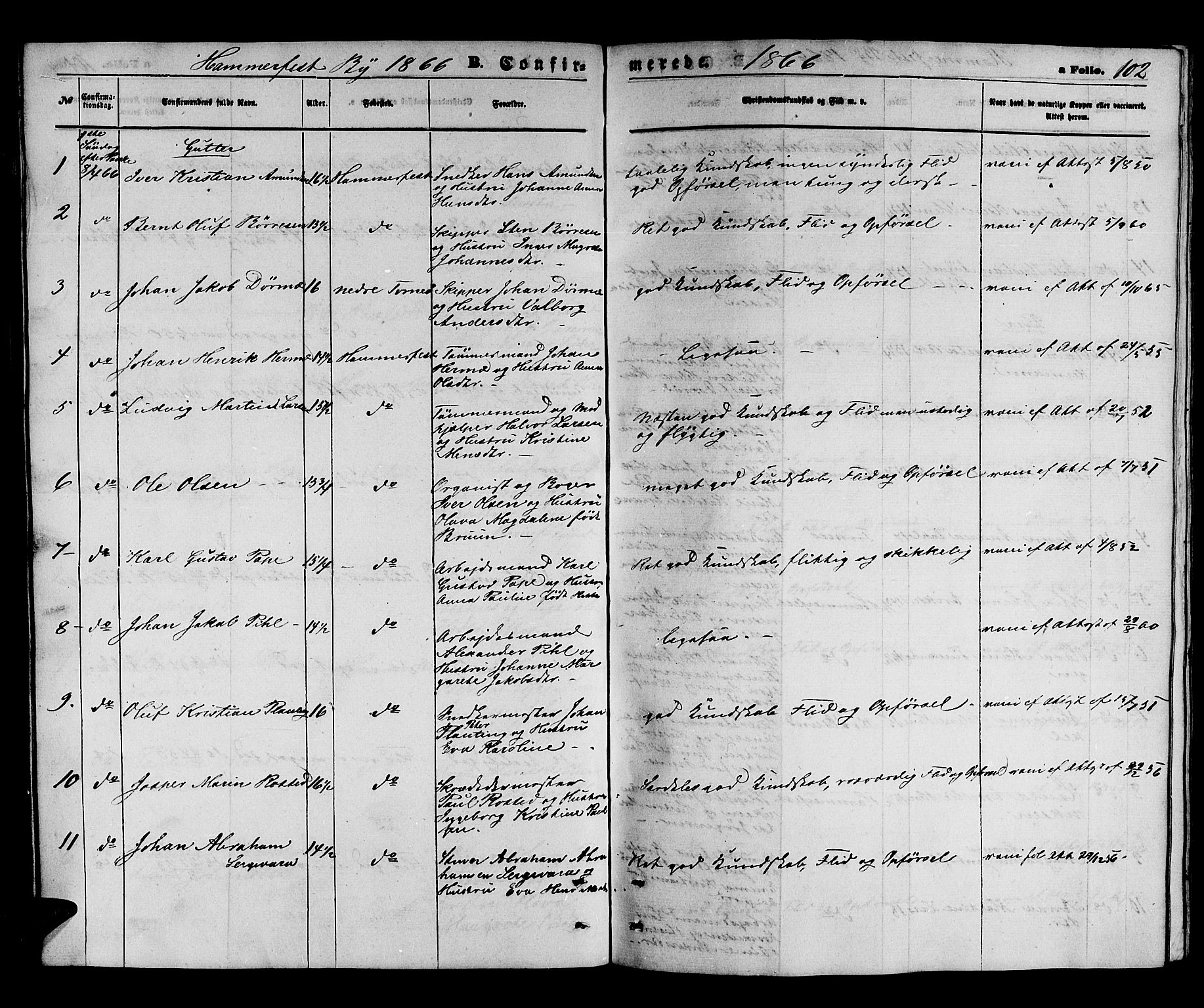 Hammerfest sokneprestkontor, SATØ/S-1347/H/Hb/L0003.klokk: Parish register (copy) no. 3 /1, 1862-1868, p. 102